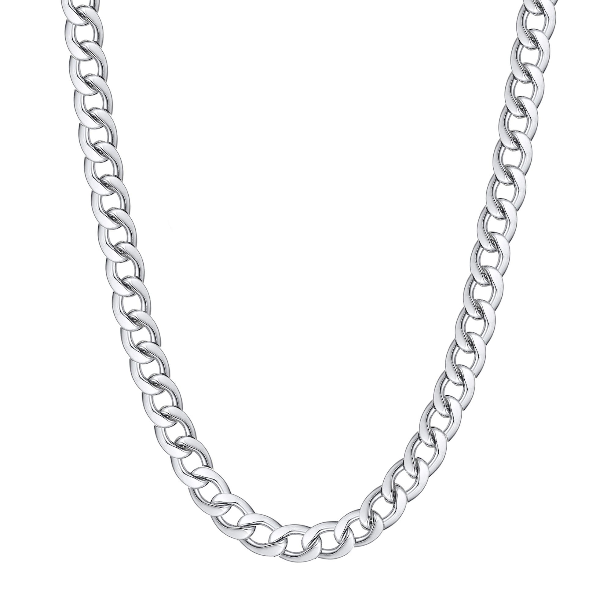 Curb Chain Necklace, Silver, 9mm