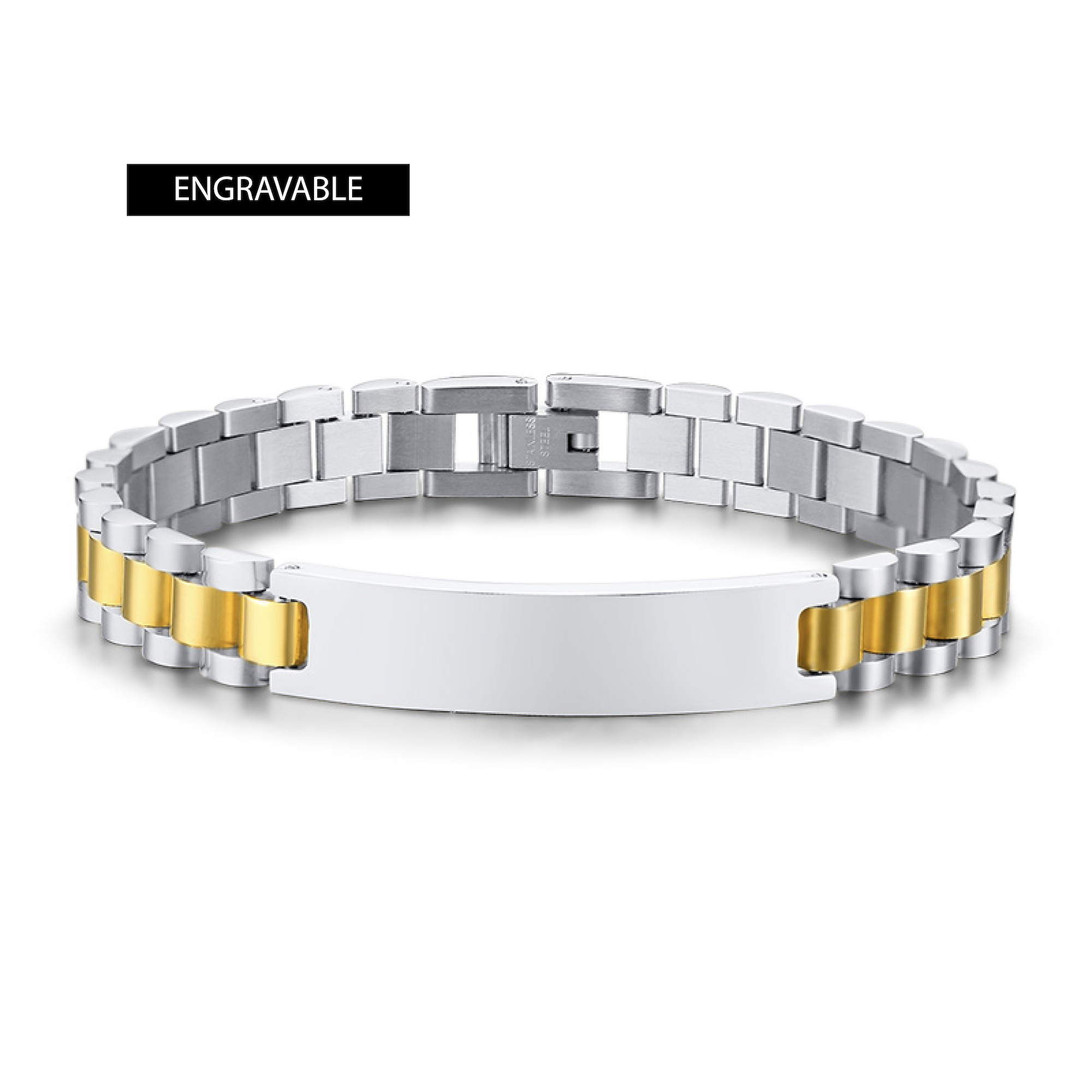 Men’s Two-Tone Stainless Steel ID Bracelet, 10mm