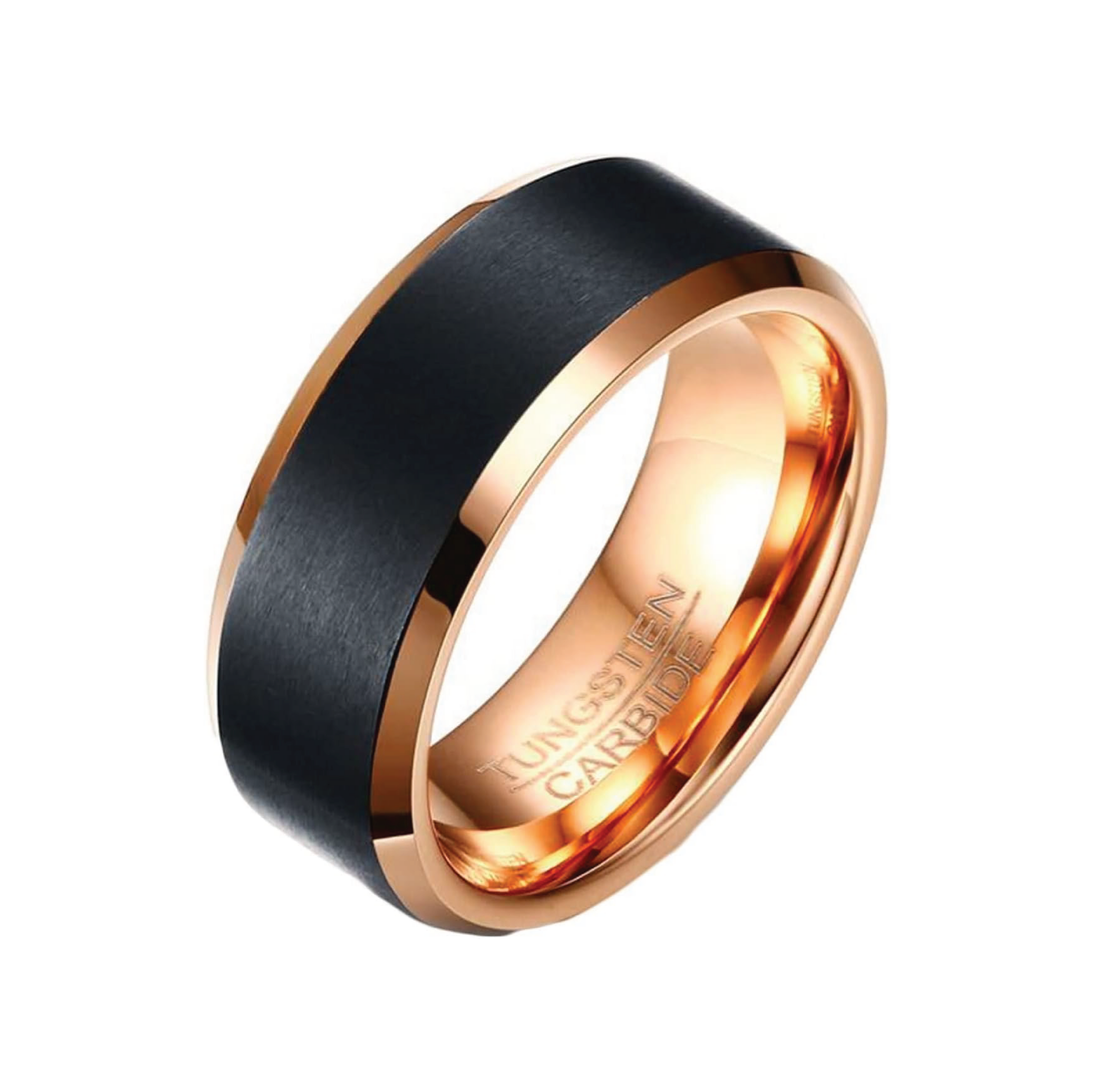 Men's Tungsten Ring - Brushed Black with Rose Gold, 8mm