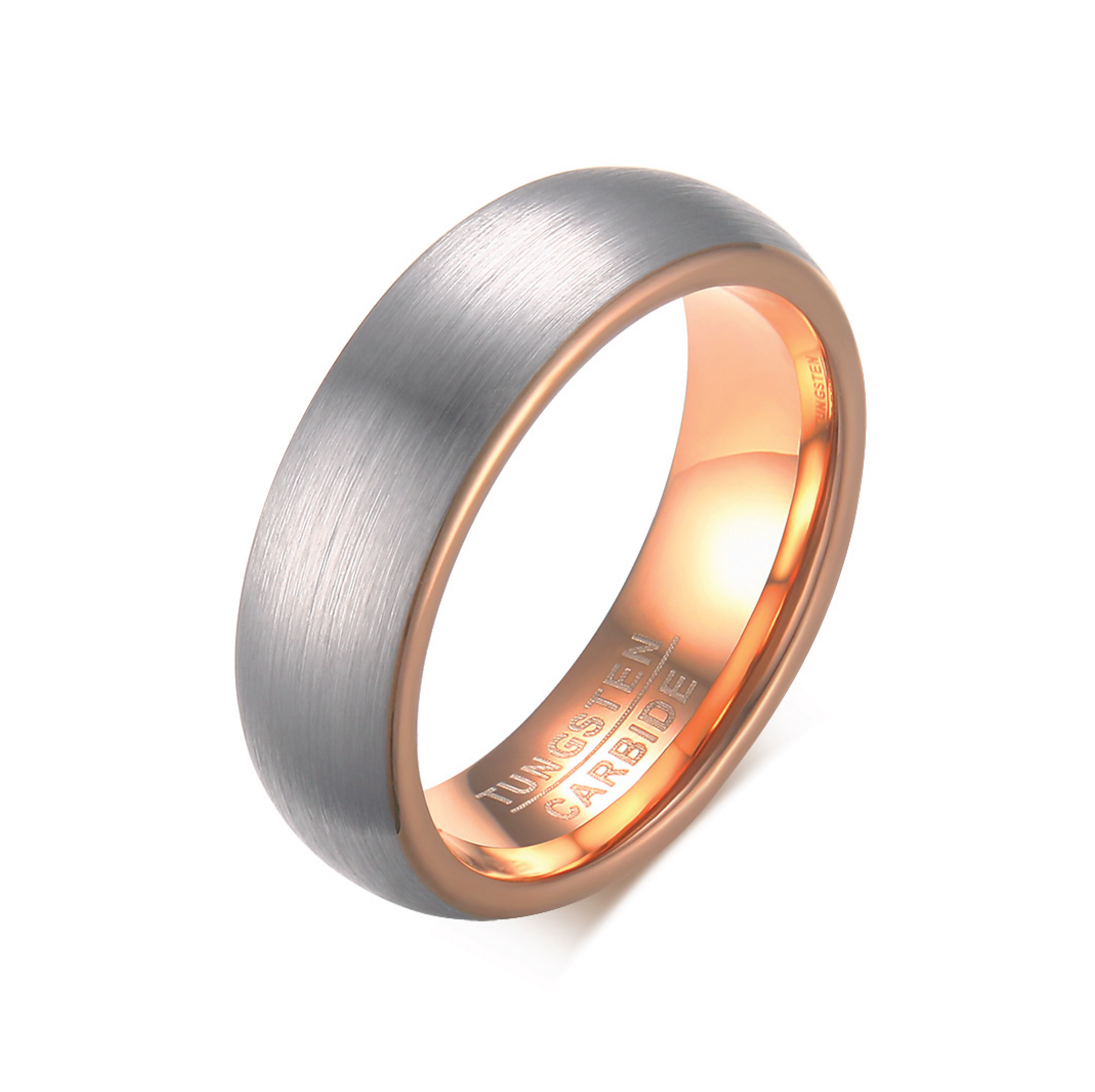 Men's Tungsten Ring - Brushed Silver with Rose Gold, 6mm