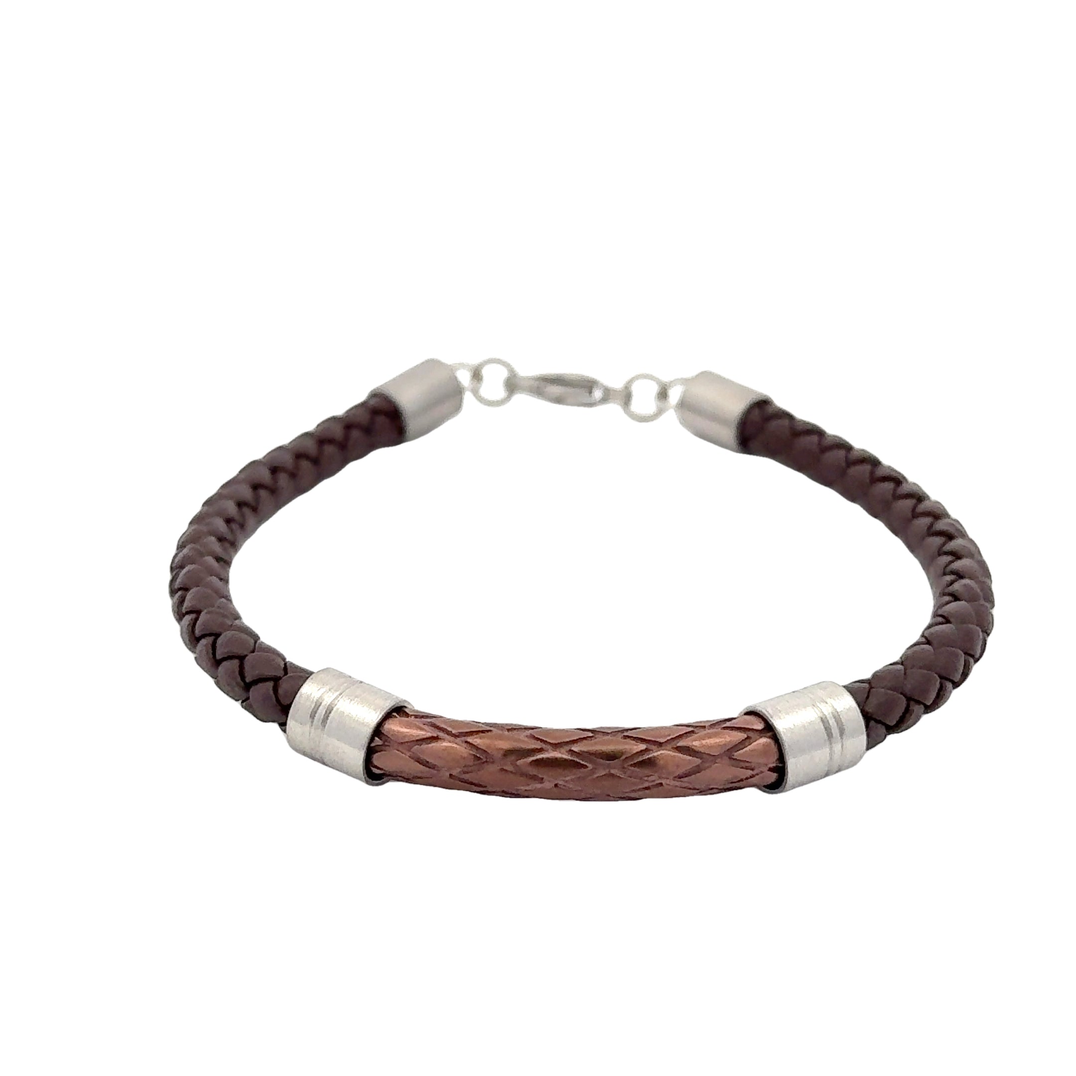 Brown Leather Bracelet with Brown Stainless Steel Accent