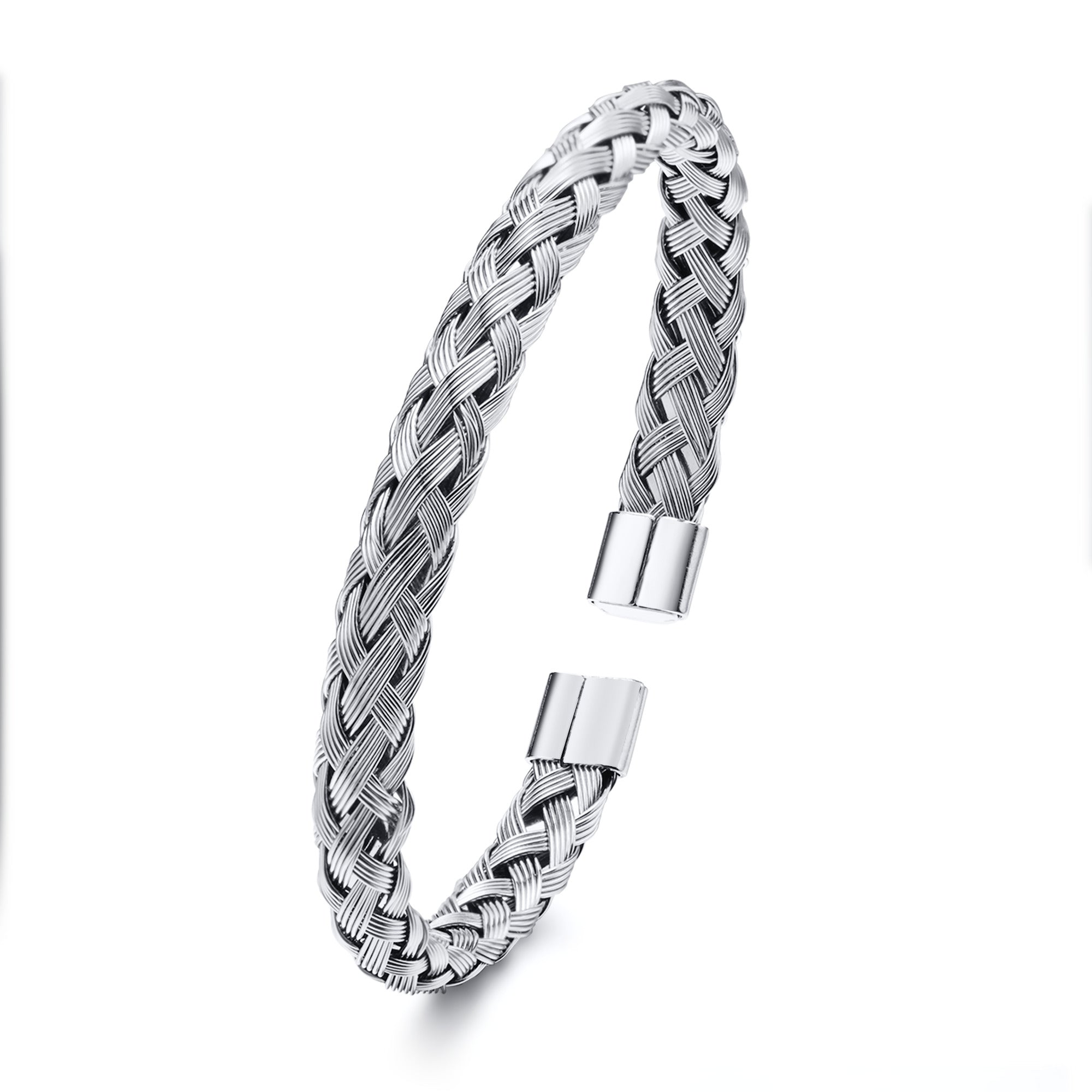 Men's Braided Steel Cuff Bracelet, 7mm