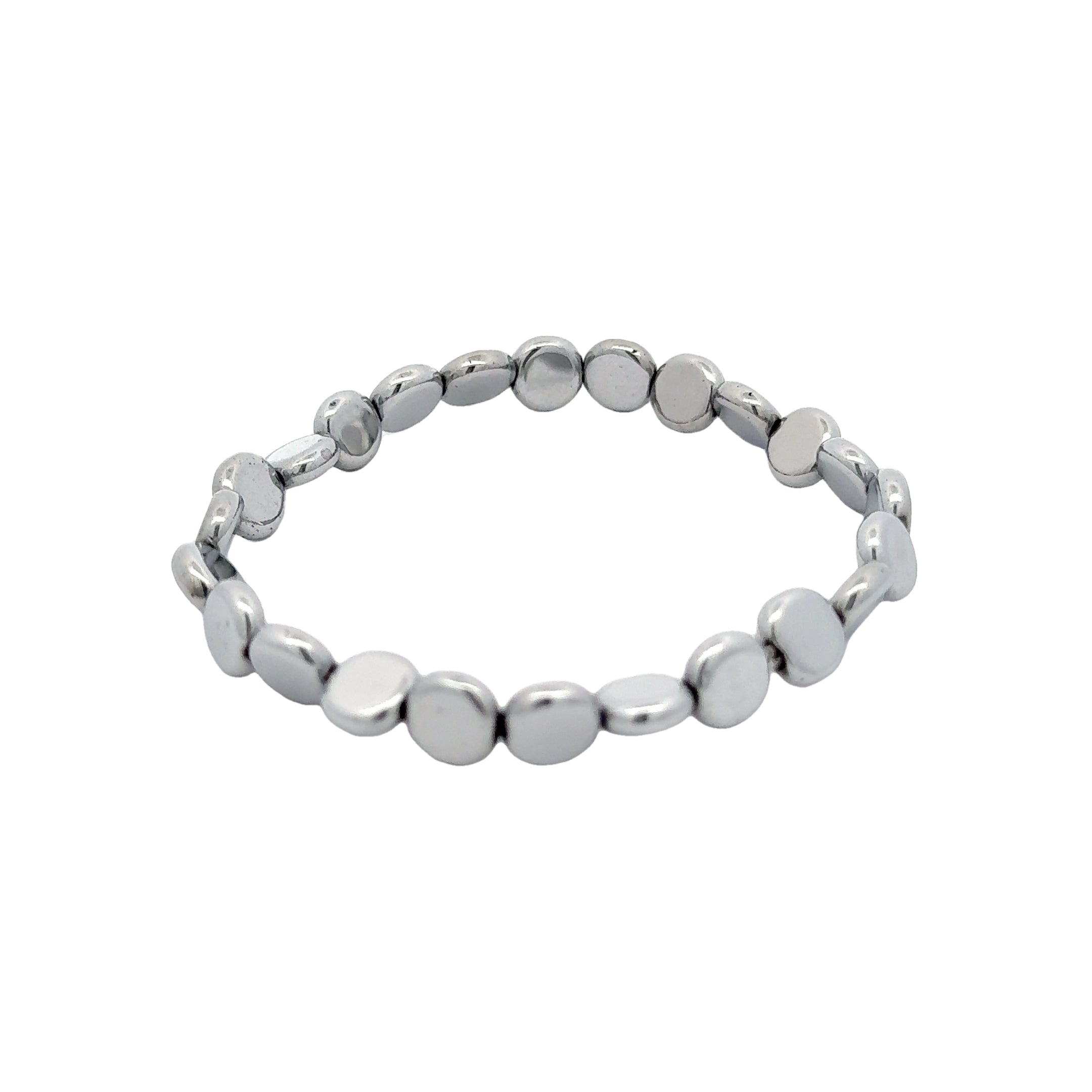 Shiny Hematite Silver Flat Bead Bracelet