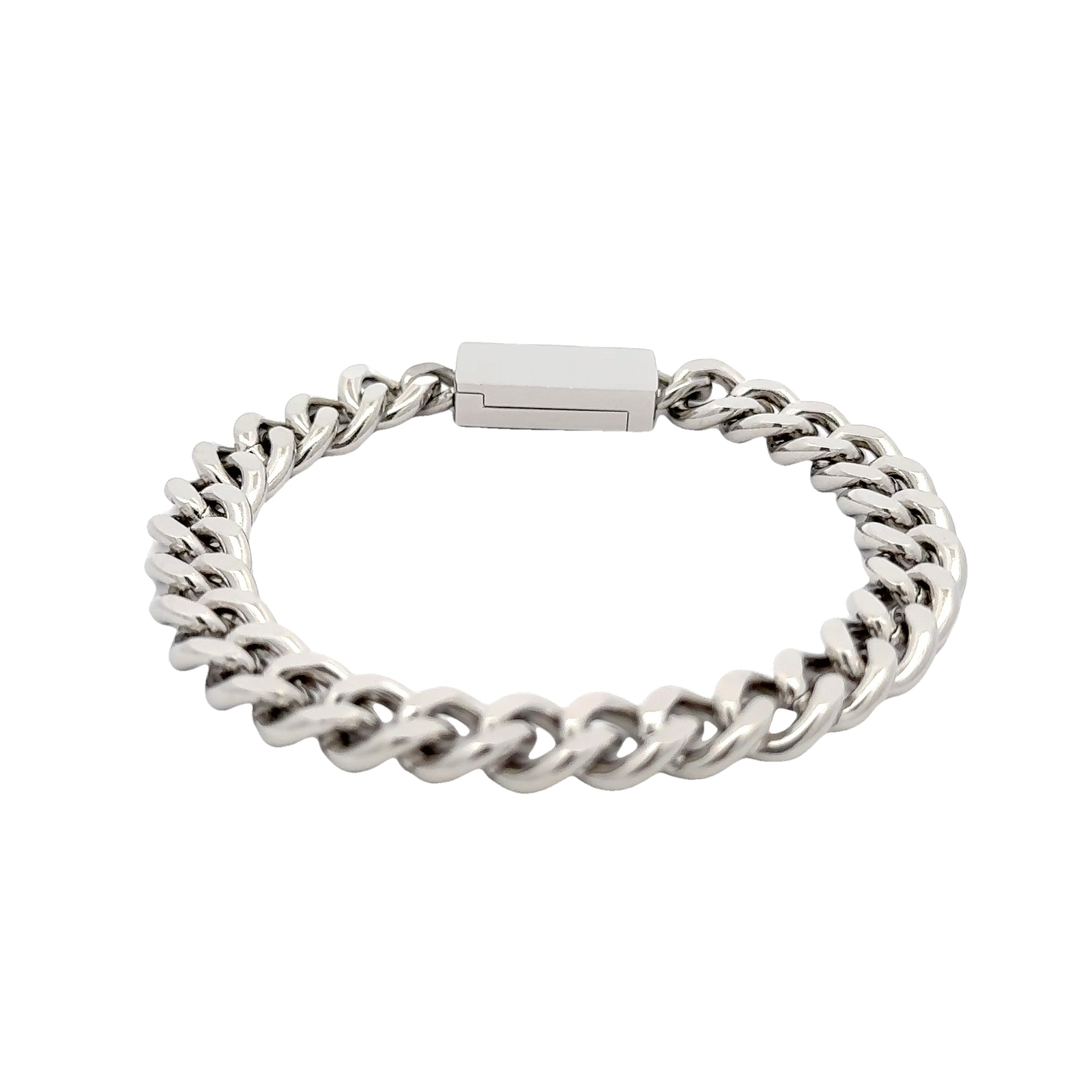 Silver Link Chain Stainless Steel Bracelet with Magnetic Closure