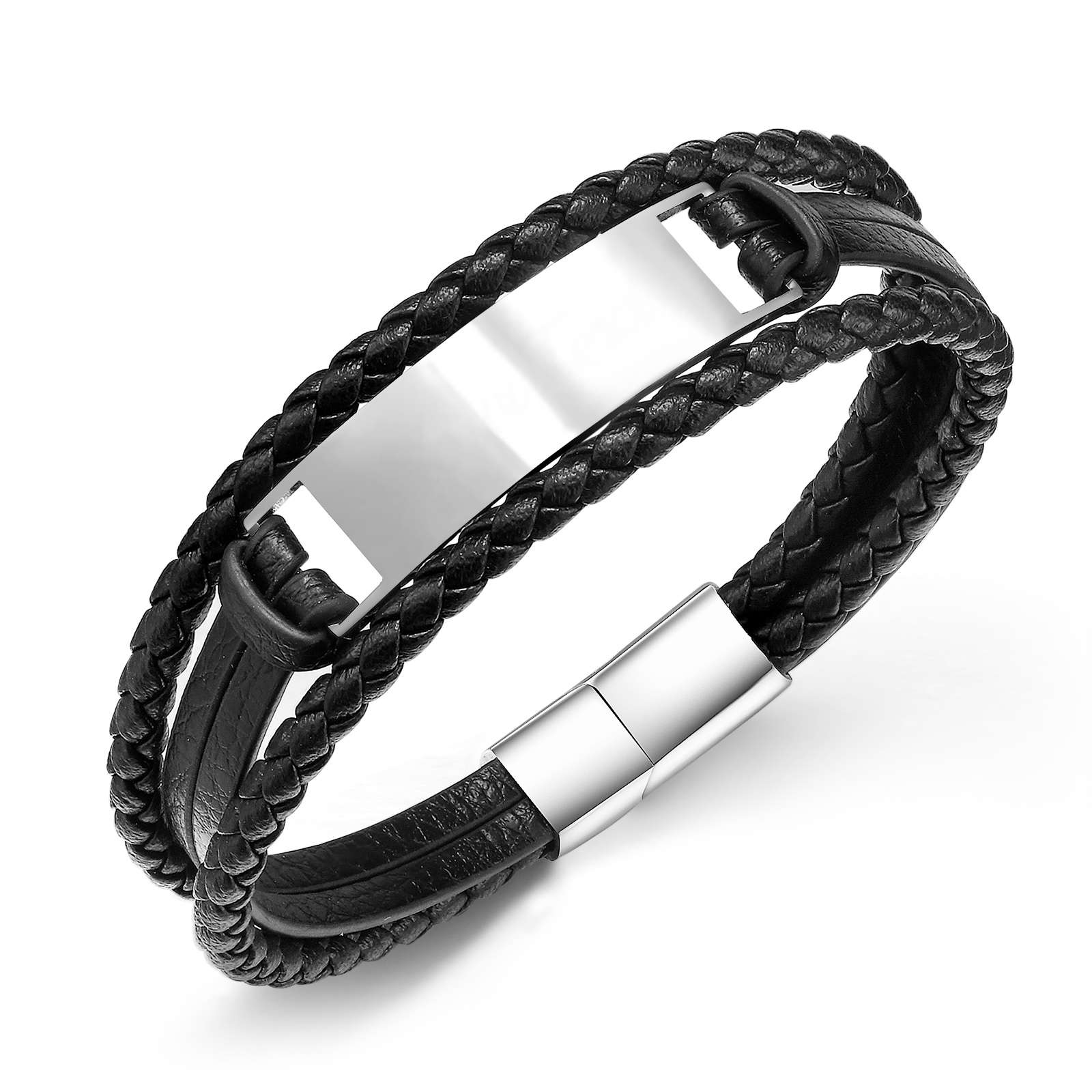 Three Layer Vegan Leather Tag Bracelet, 10mm