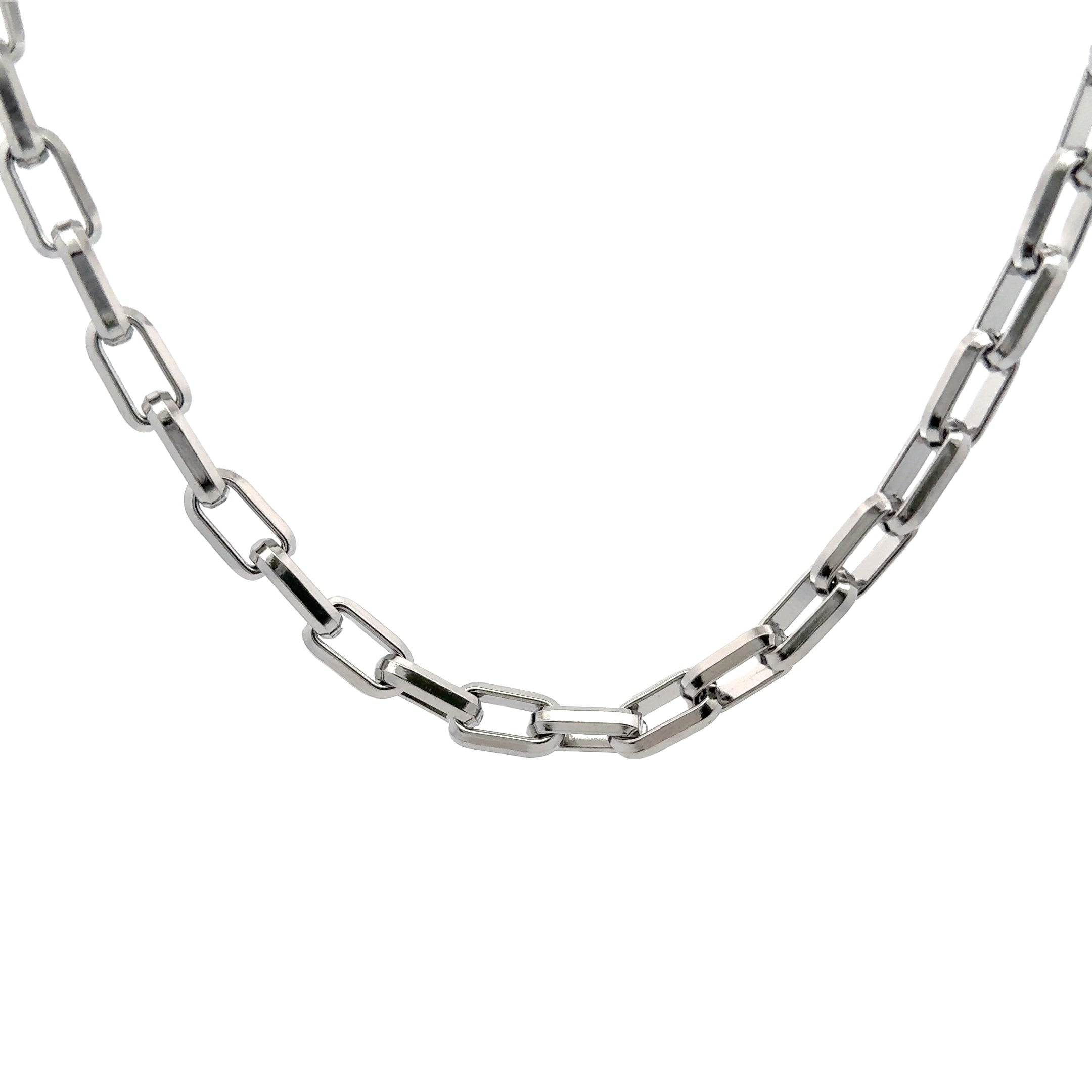 Rectangle Link Chain Necklace, Silver, 9mm