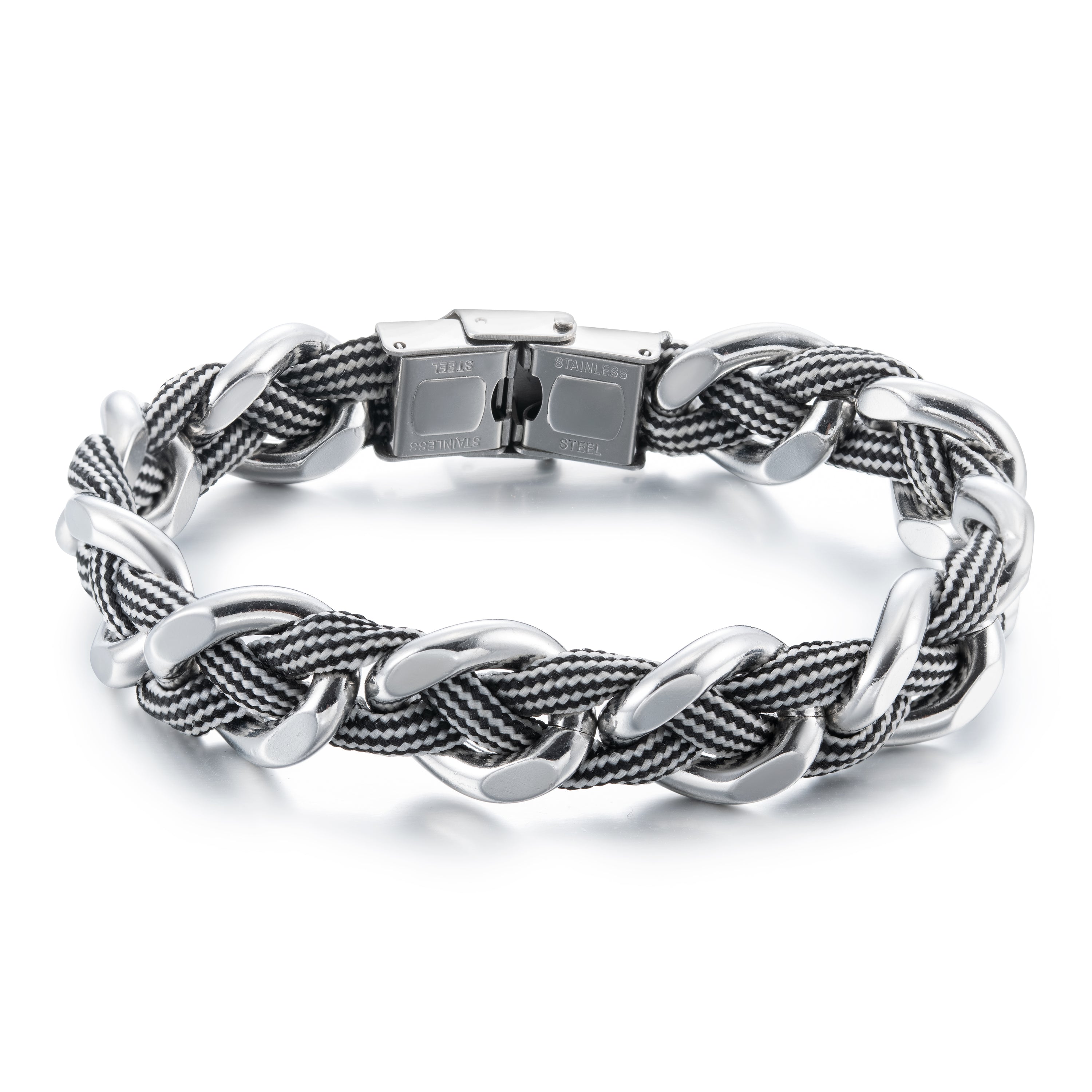 Steel Bracelet with Rope Chain, Silver, Polished