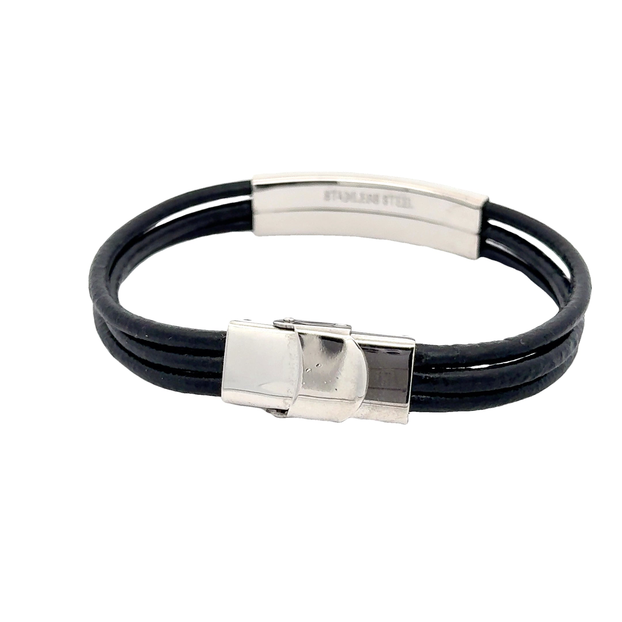 Genuine Leather Triple Threaded Tag Bracelet, 12mm