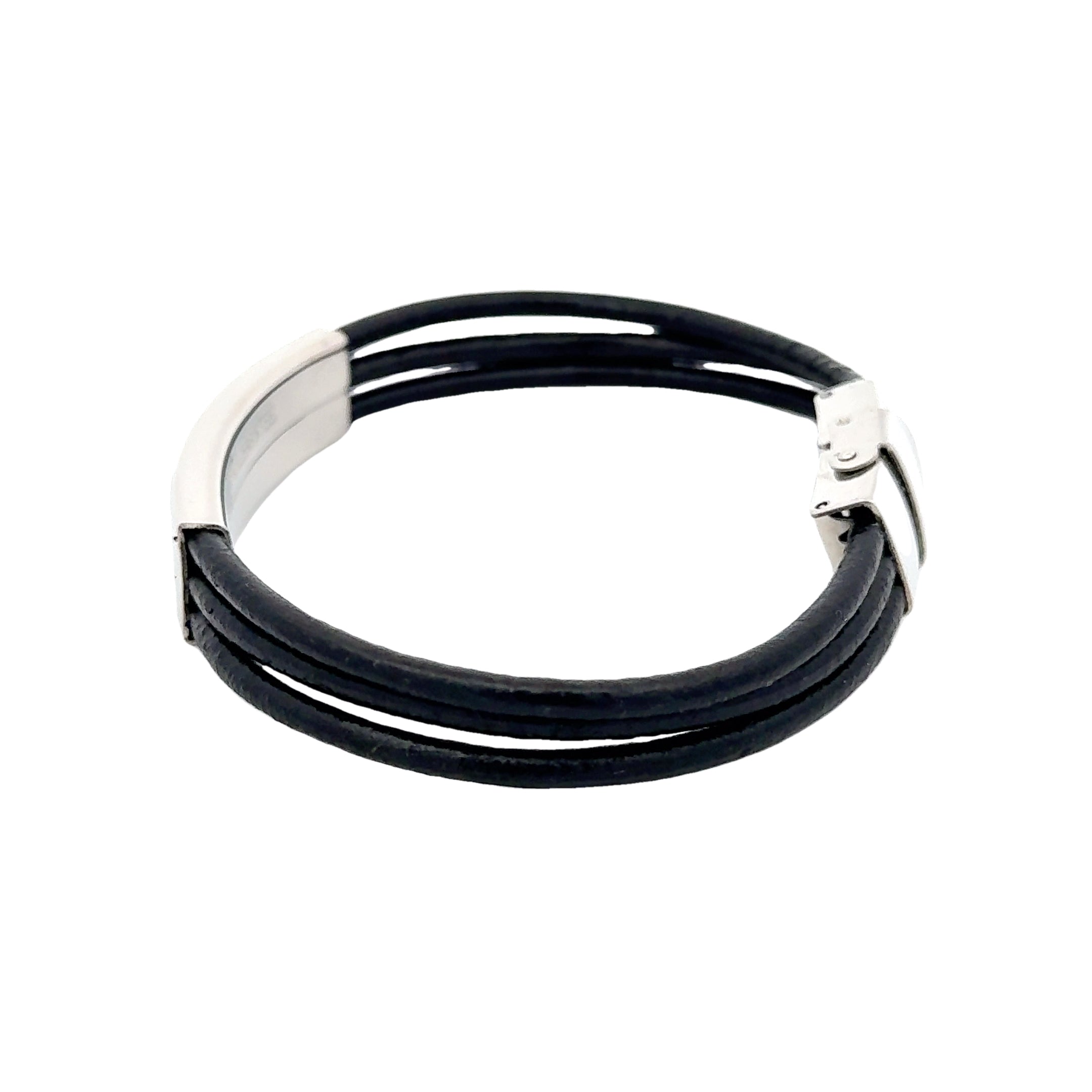 Genuine Leather Triple Threaded Tag Bracelet, 12mm