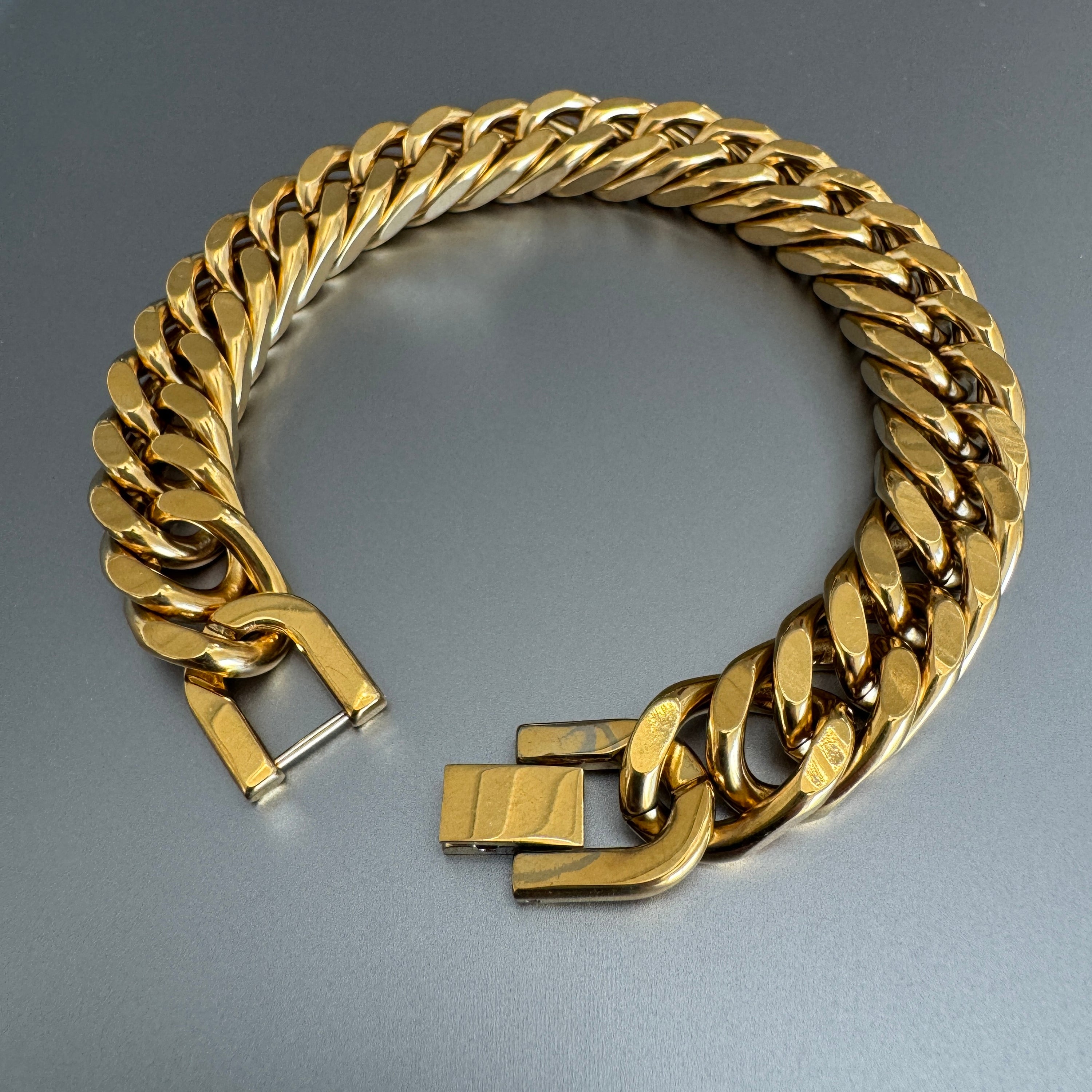 Gold Double Curb Chain Bracelet 12mm