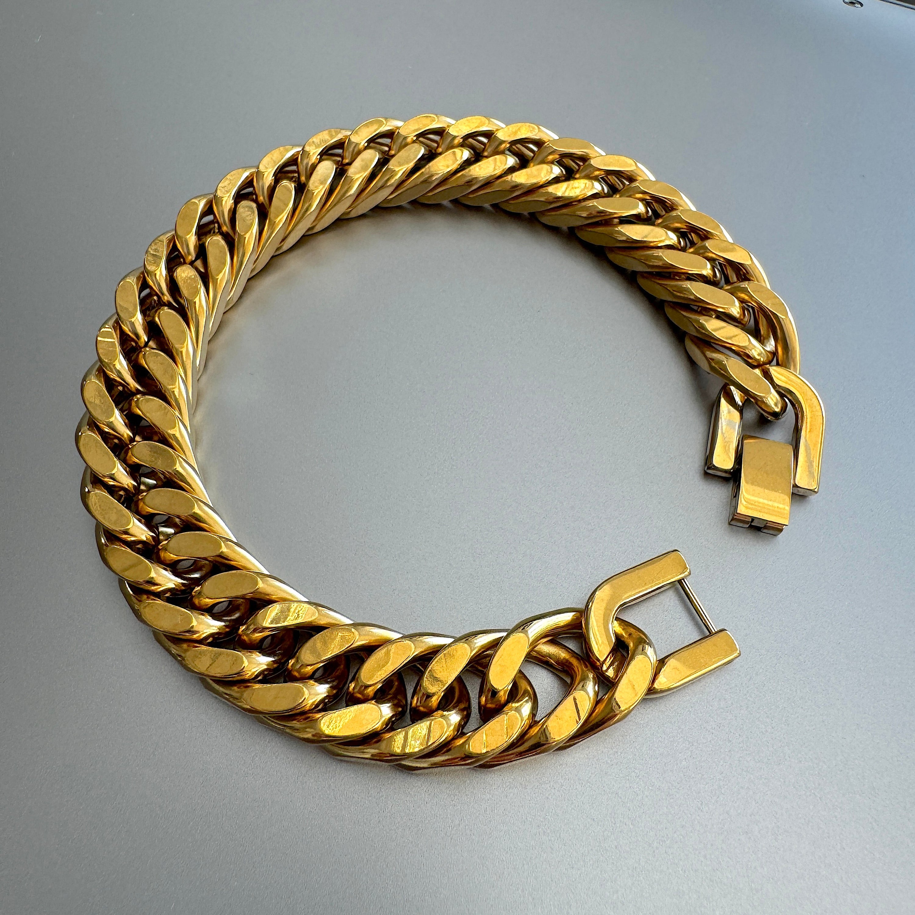 Gold Double Curb Chain Bracelet 12mm