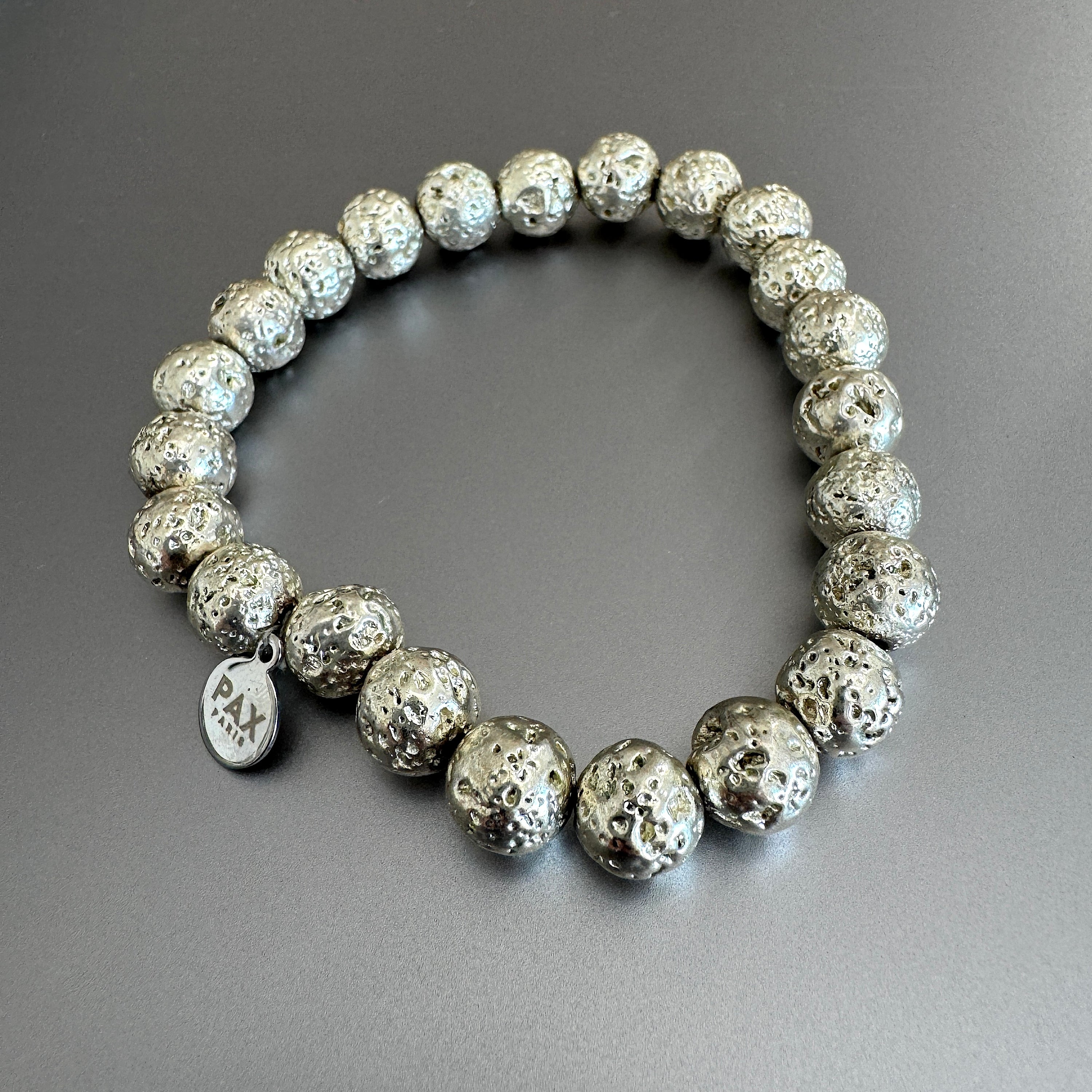 Silver Volcanic Rock Bead Bracelet