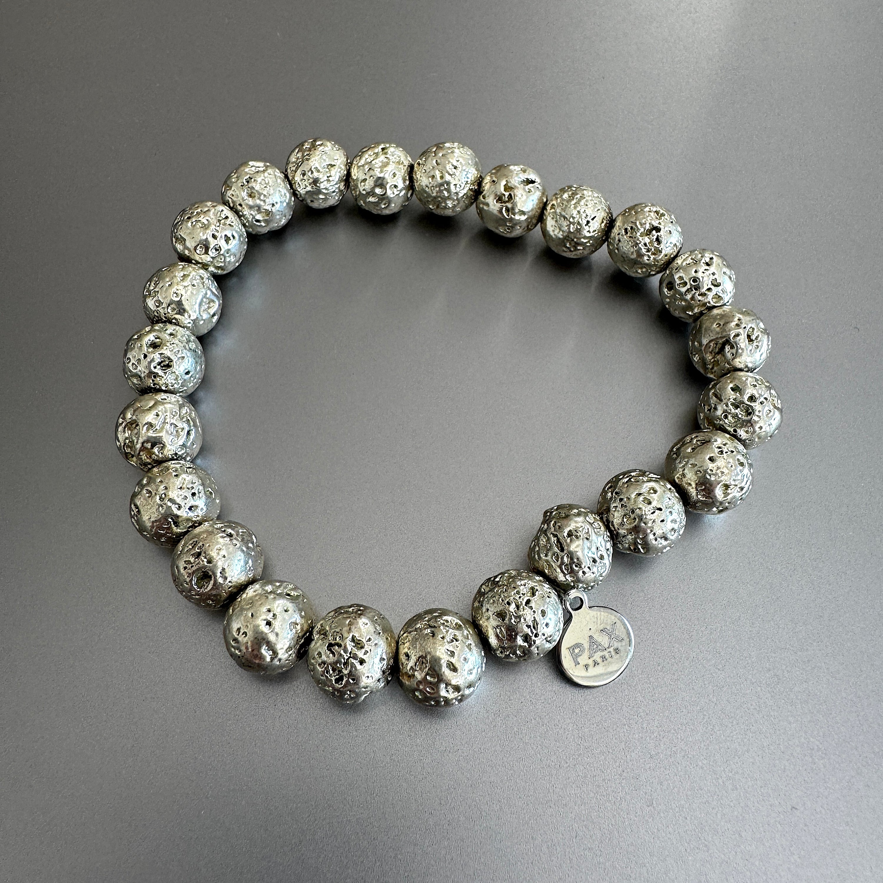 Silver Volcanic Rock Bead Bracelet