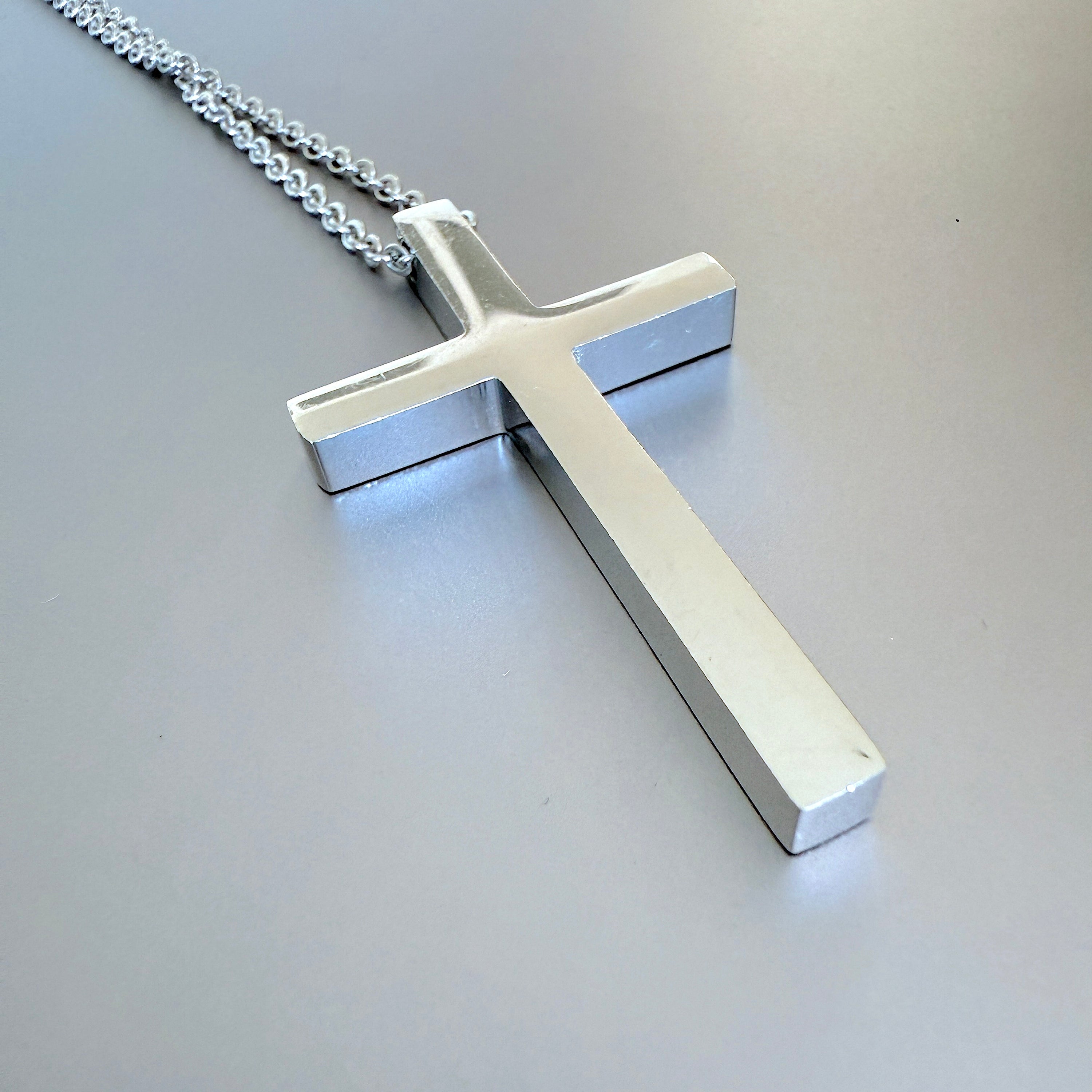 Men's Minimalist Silver Cross Pendant Necklace, 54mm