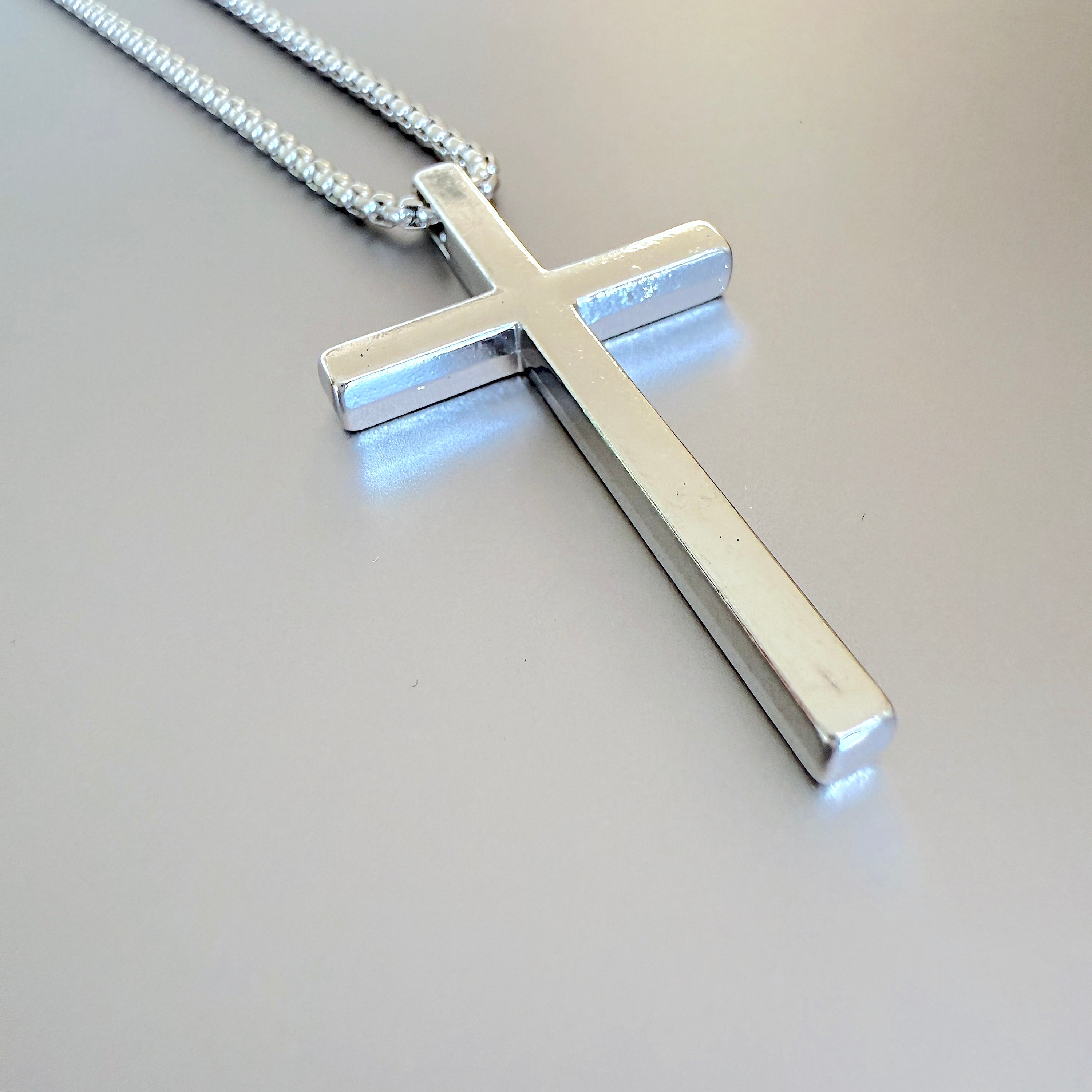 Men's Minimalist Silver Cross Pendant Necklace, 49mm