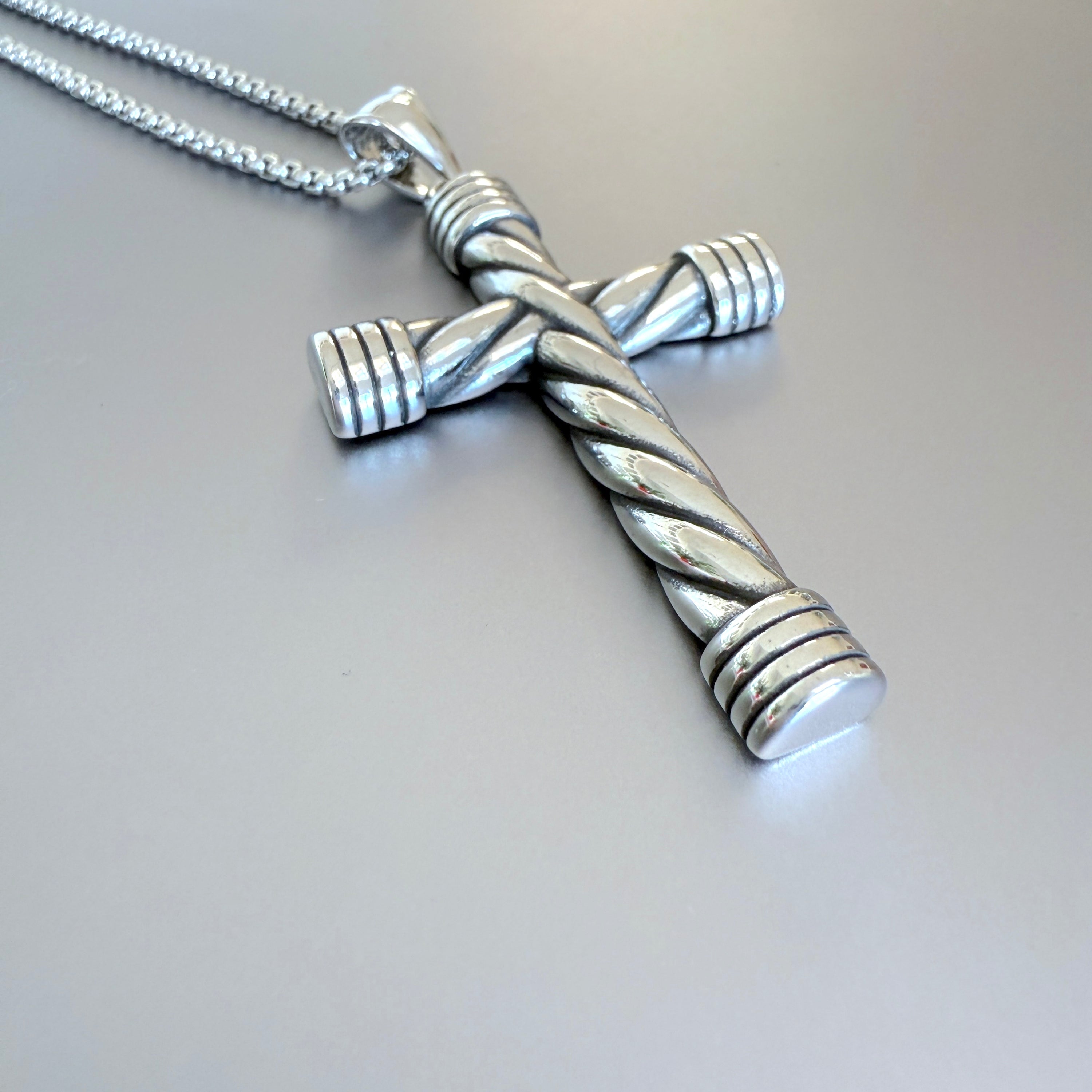 Men's Twisted Silver Cross Pendant Necklace, 53mm