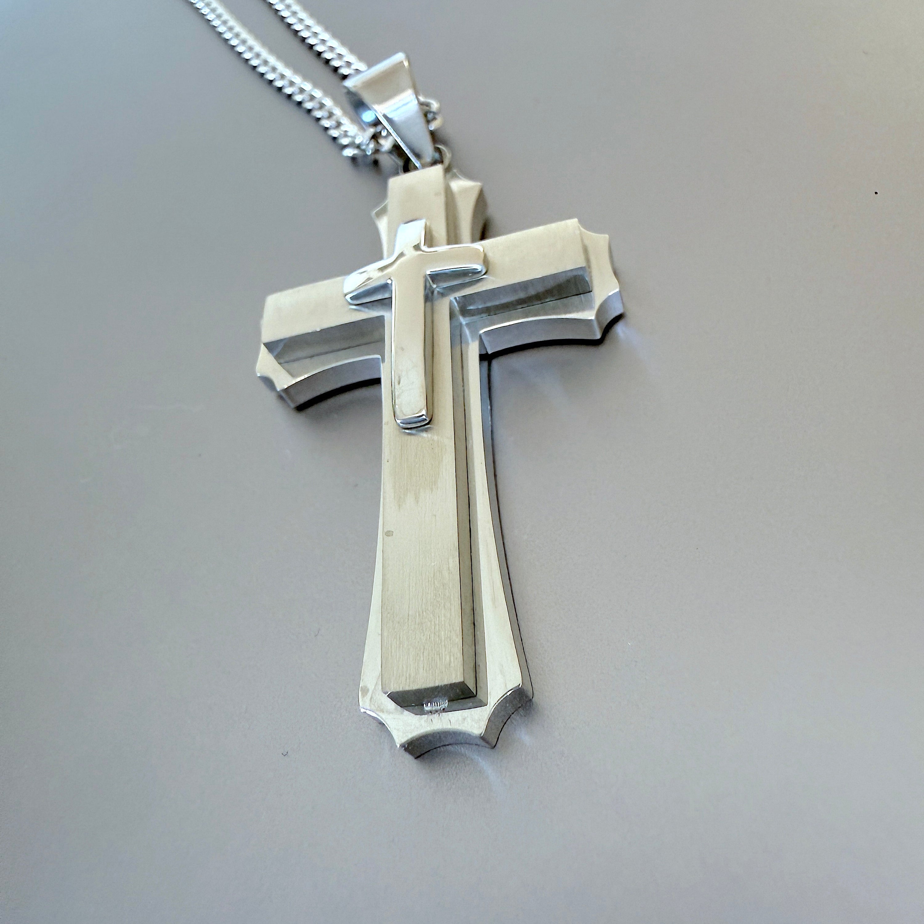 Three Layer Ornate Cross Pendant Necklace with Chain, 54mm