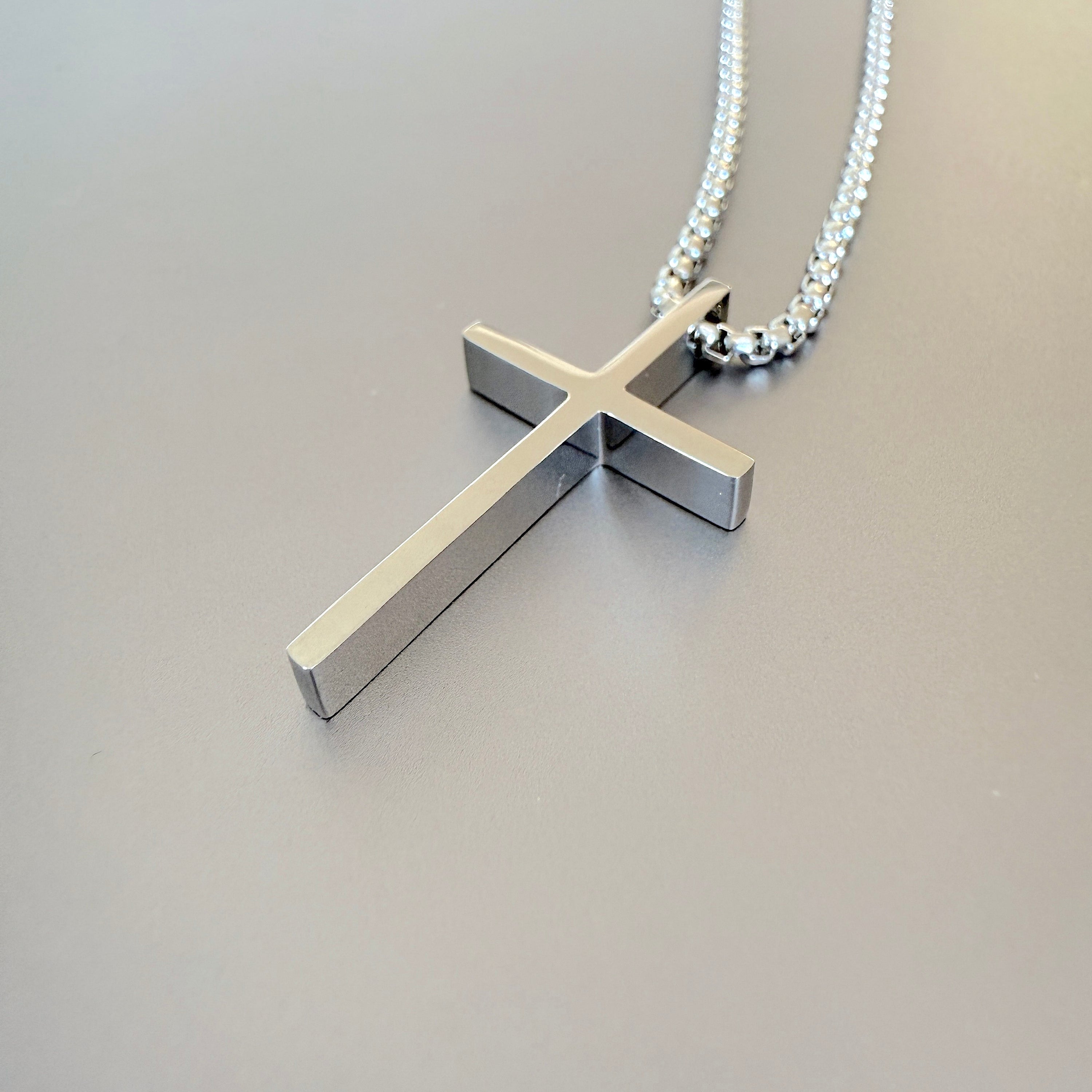 Men's Slim Polished Cross Pendant Necklace with Chain, 30mm