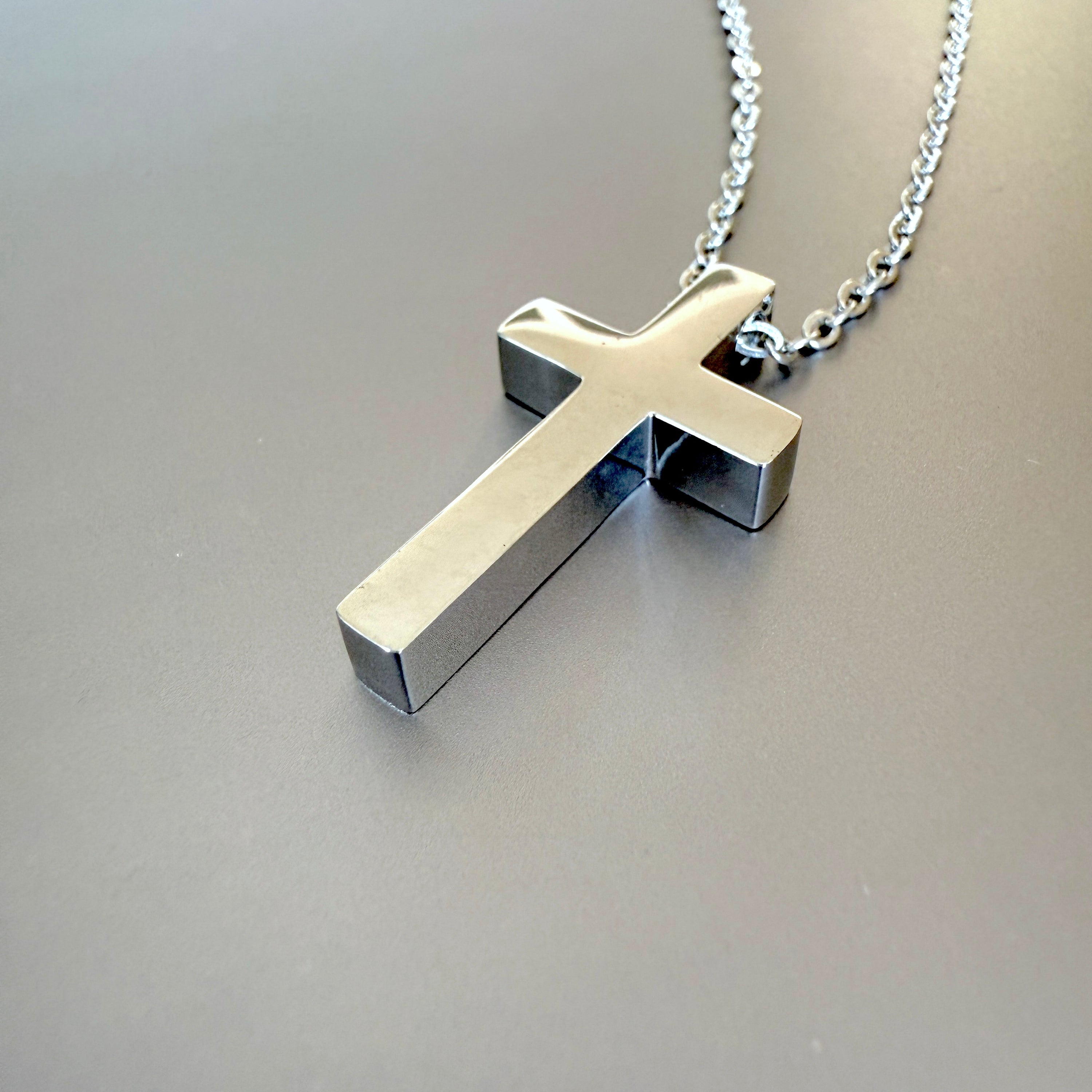 Men's Polished Cross Pendant Necklace with Chain, 30mm