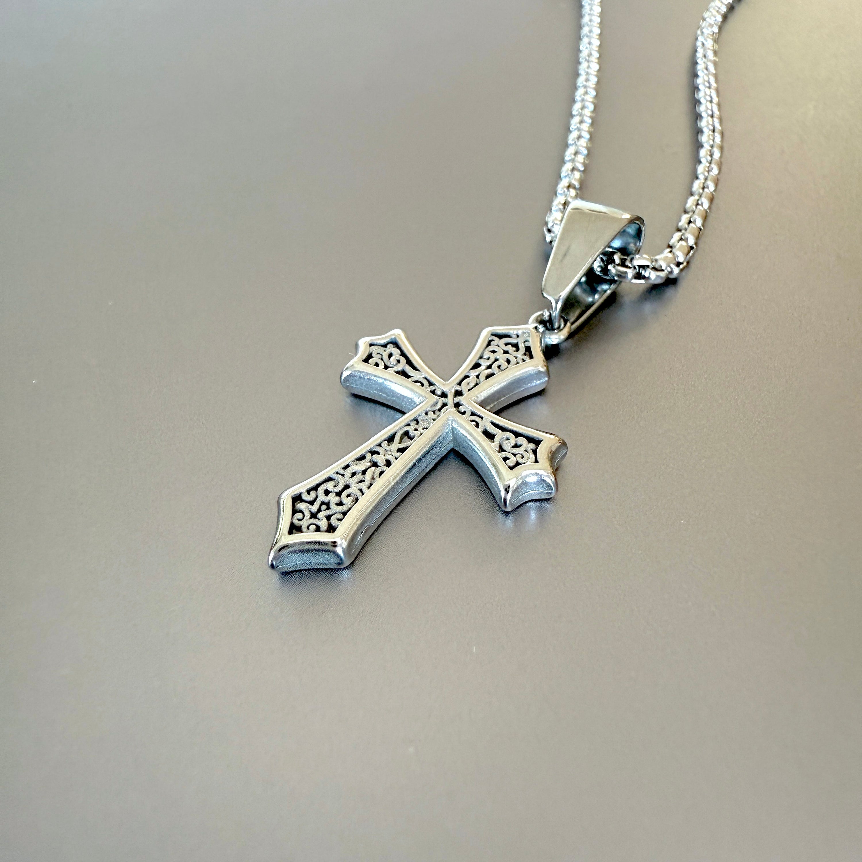 Men's Gothic Cross Pendant Necklace with Chain, 26mm