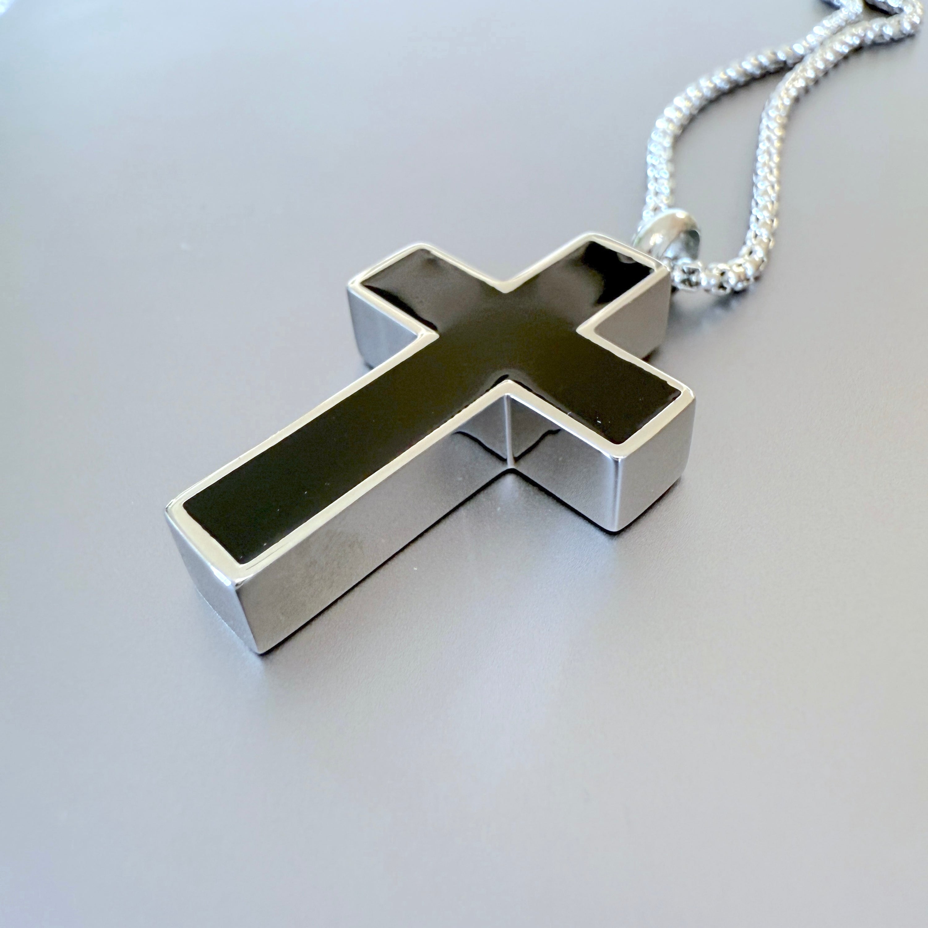 Men's Black Cross Pendant Necklace with Chain, 32mm