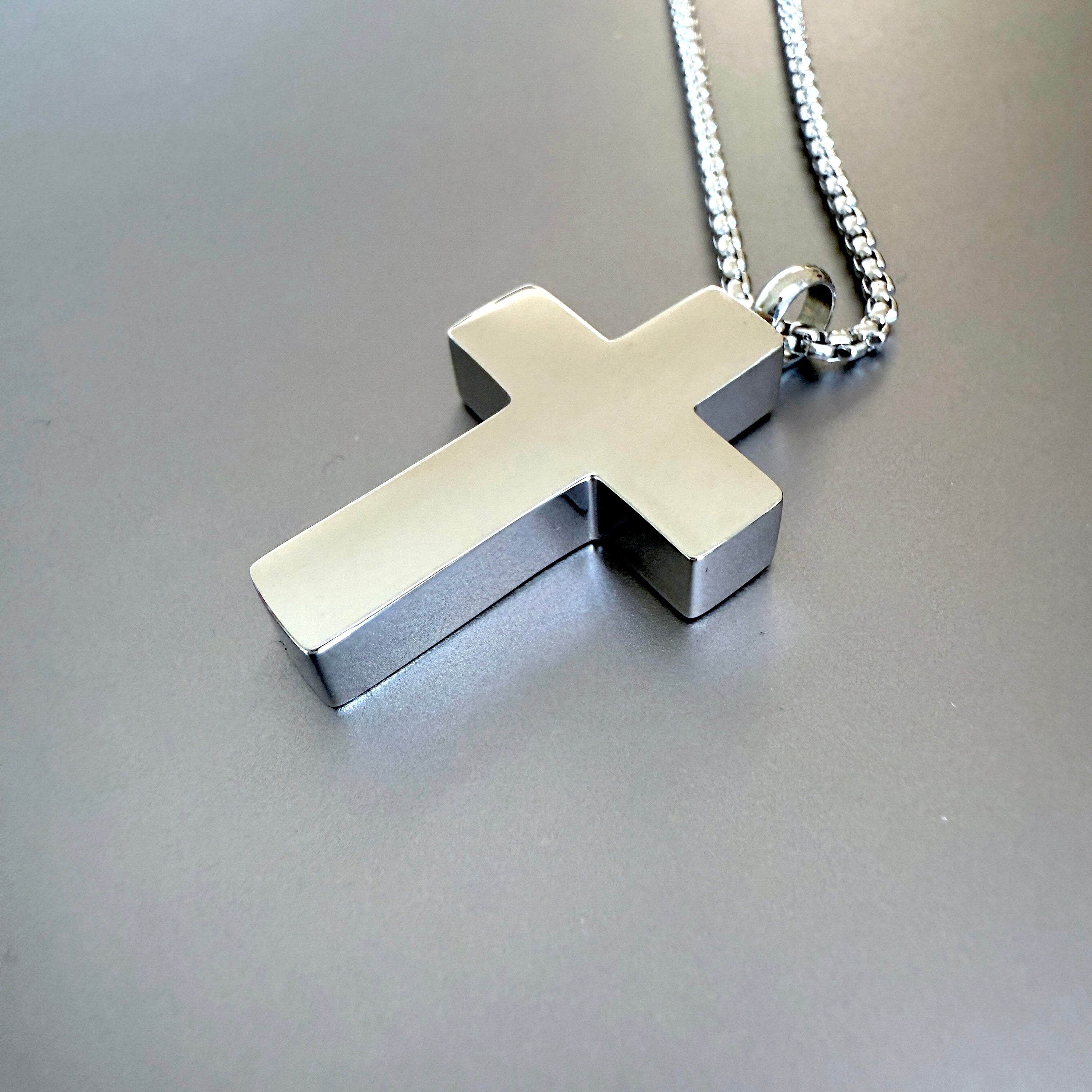 Silver Cross Pendant Necklace with Chain, 32mm