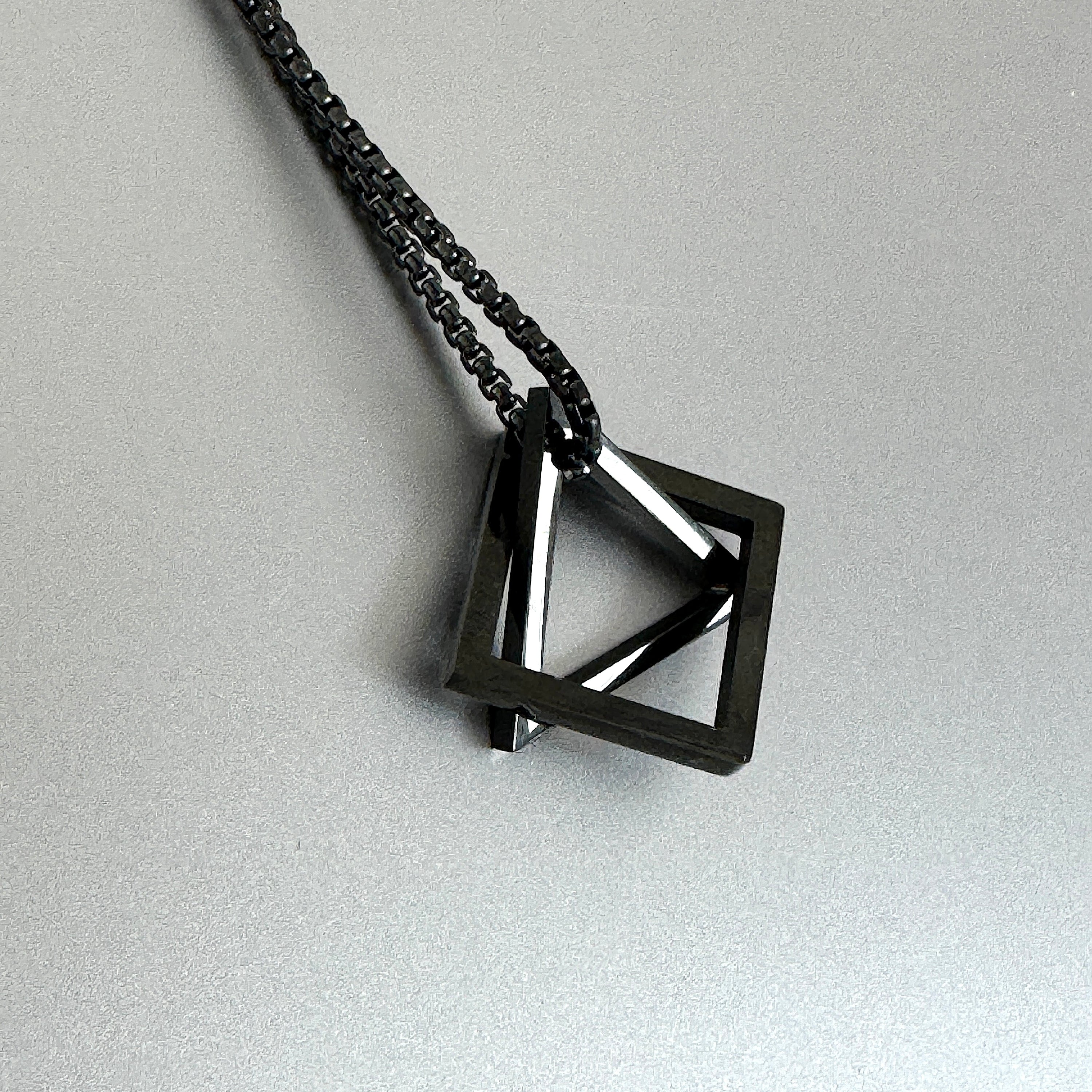 Mens Geometric Interlocking Triangle Square Pendant Necklace black