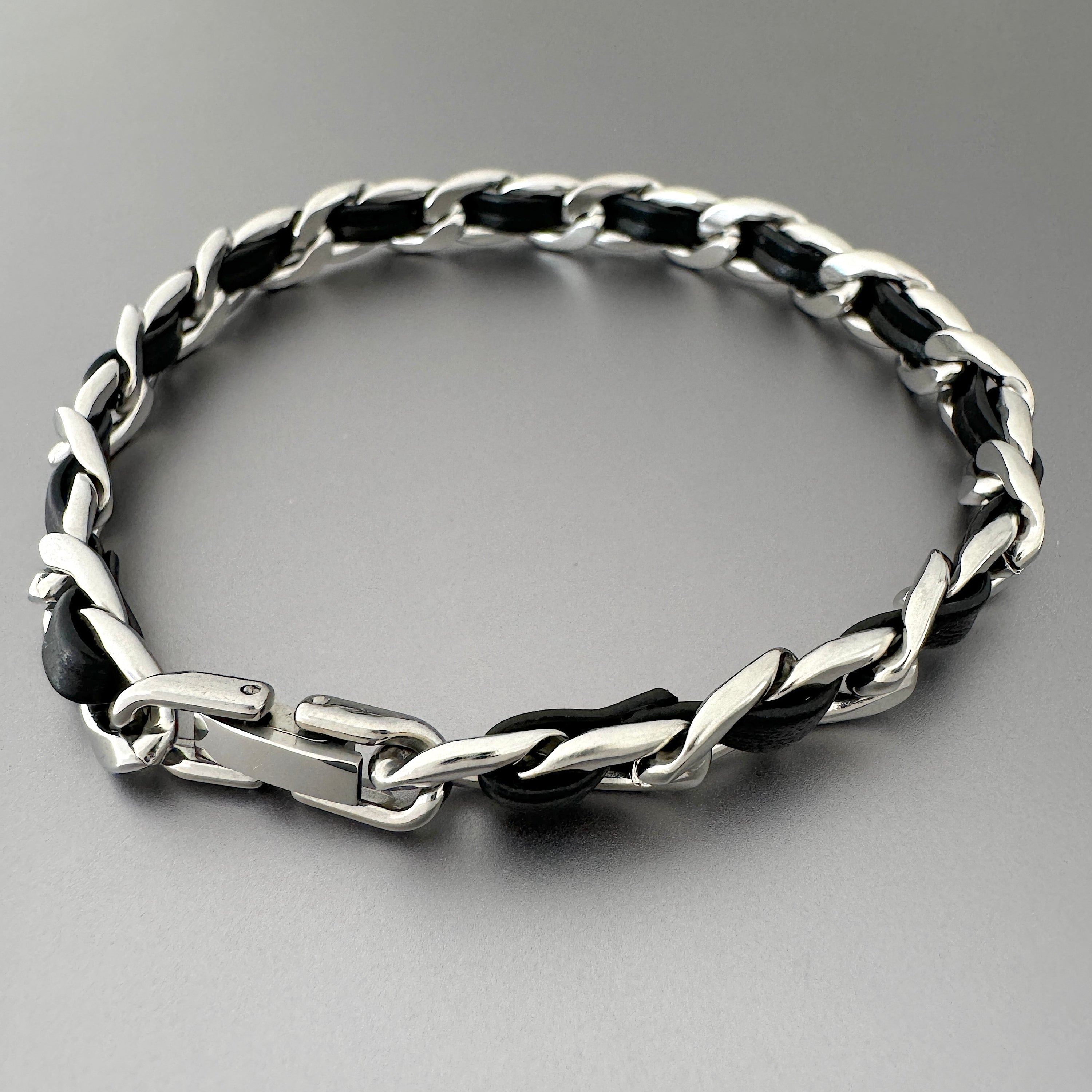 Curb Chain Bracelet with Leather Detail