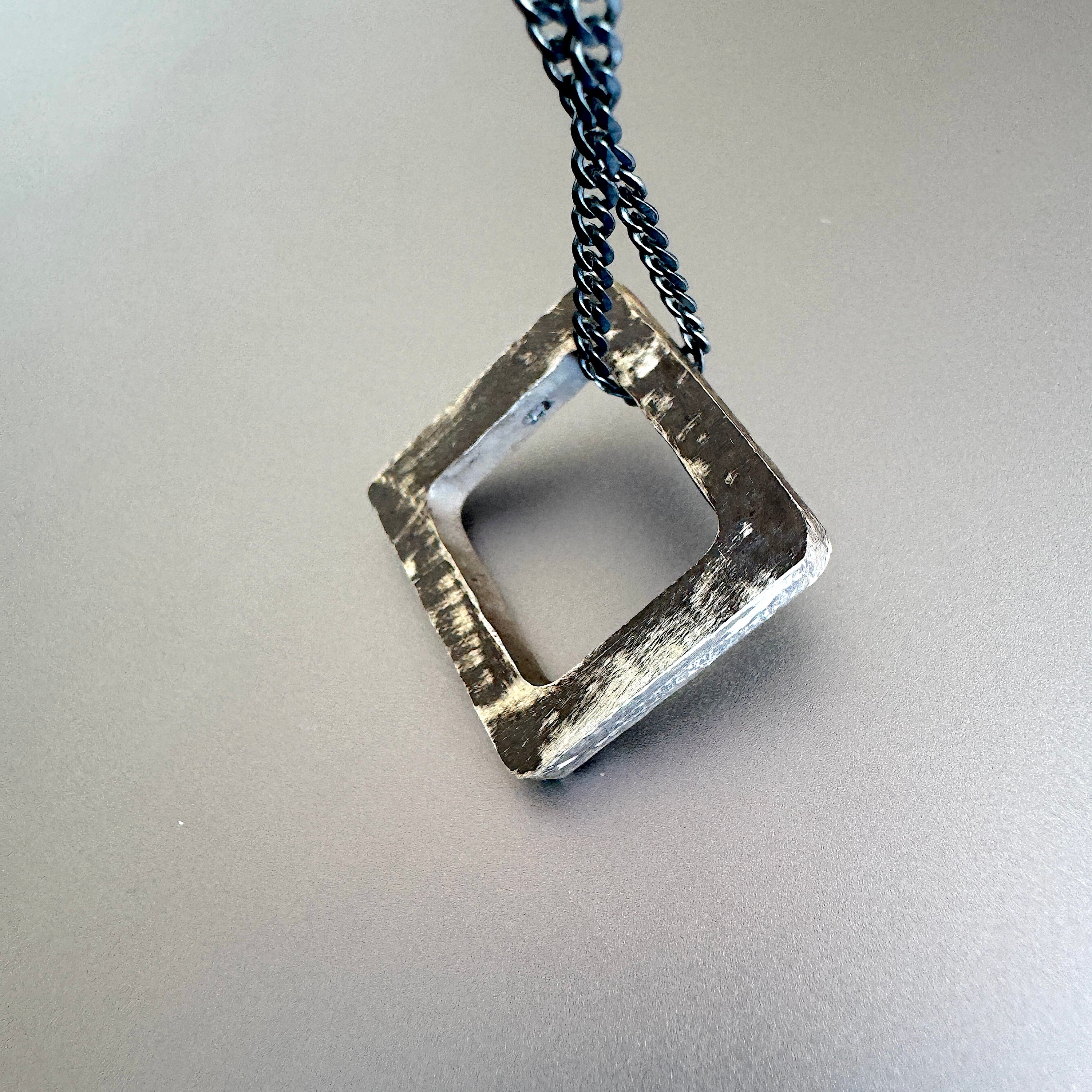 Sterling Silver Oxidized Square Pendant Necklace