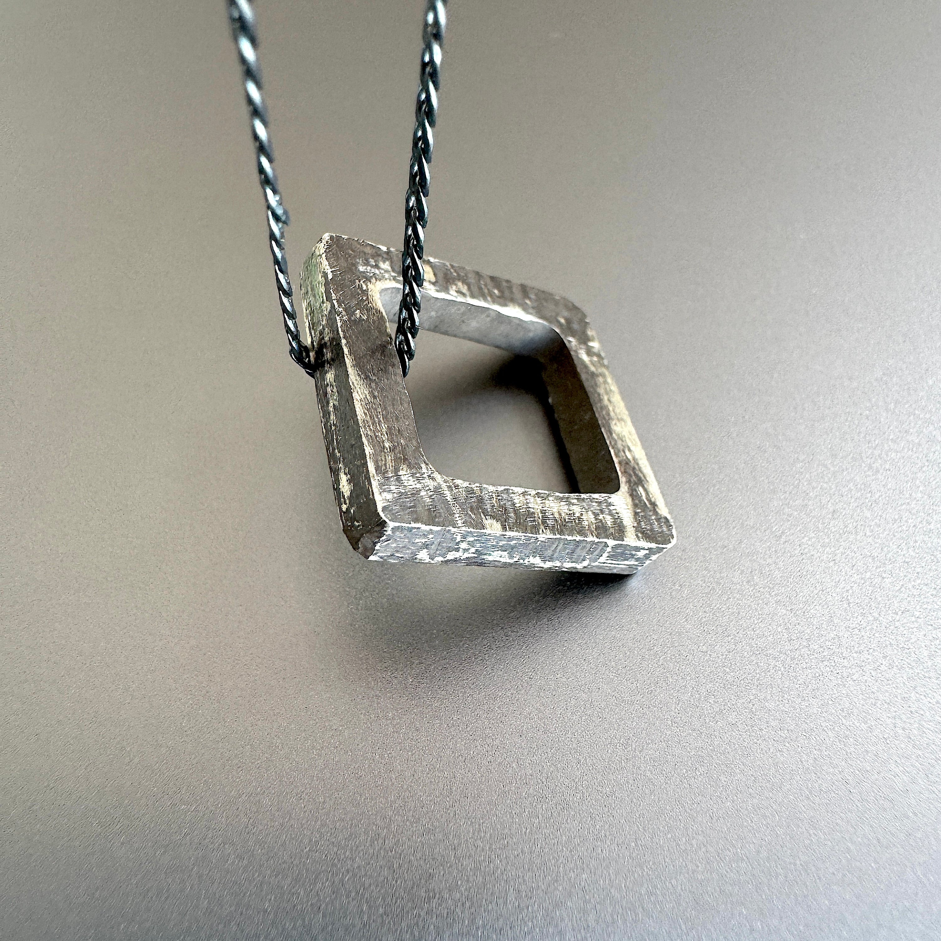 Sterling Silver Oxidized Square Pendant Necklace