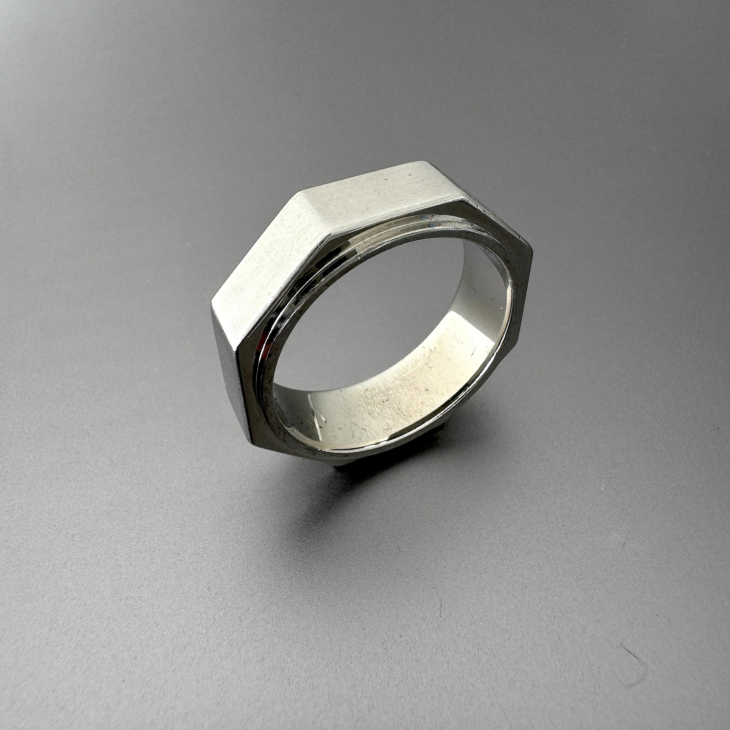 Silver Stainless Octagon Hardware Nut Ring, 8mm