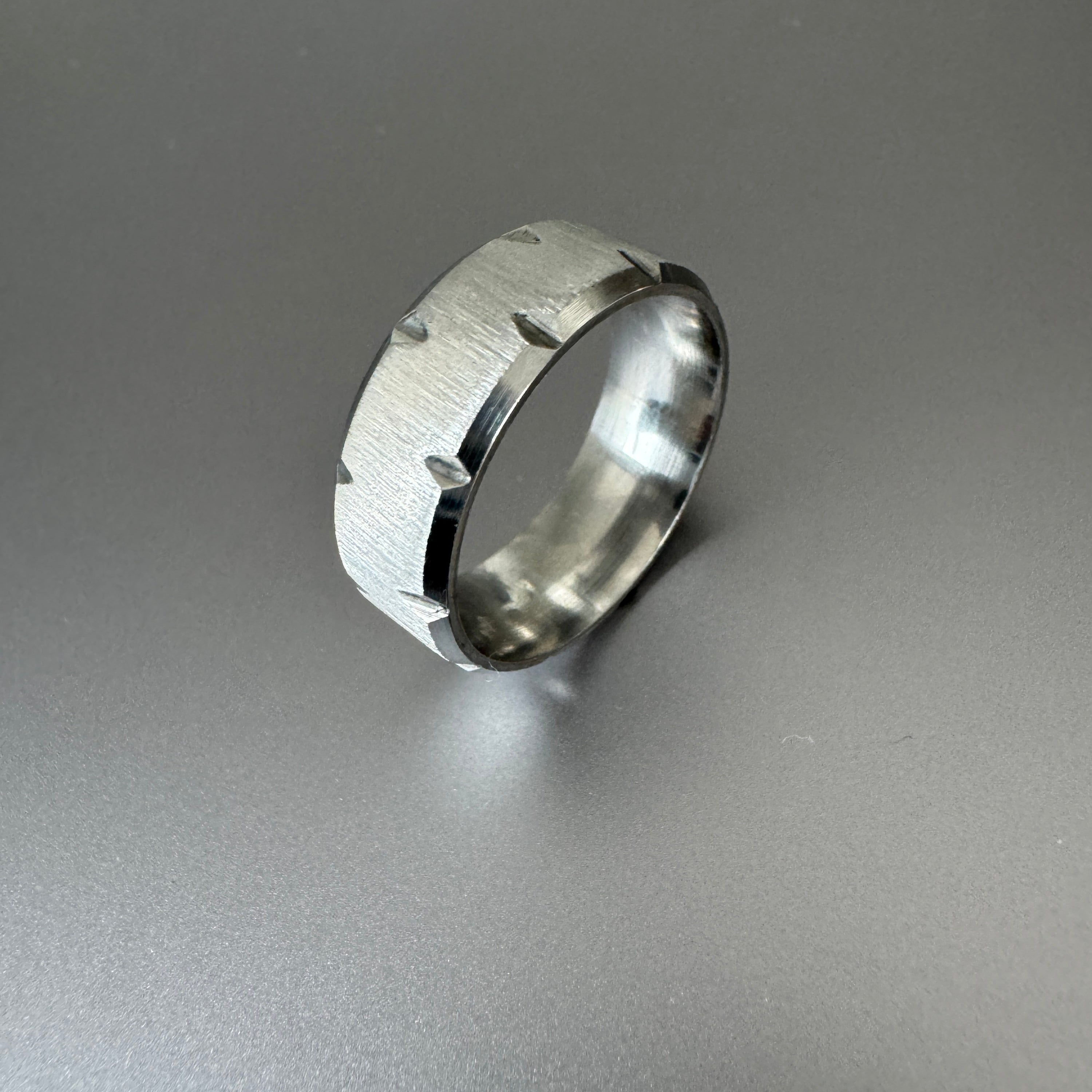 Chipped Beveled Edge Brushed Stainless Ring