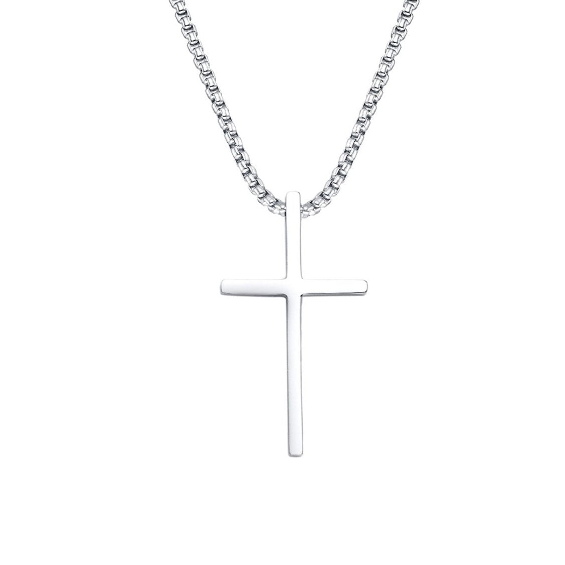 Men's Slim Polished Cross Pendant Necklace with Chain, 30mm