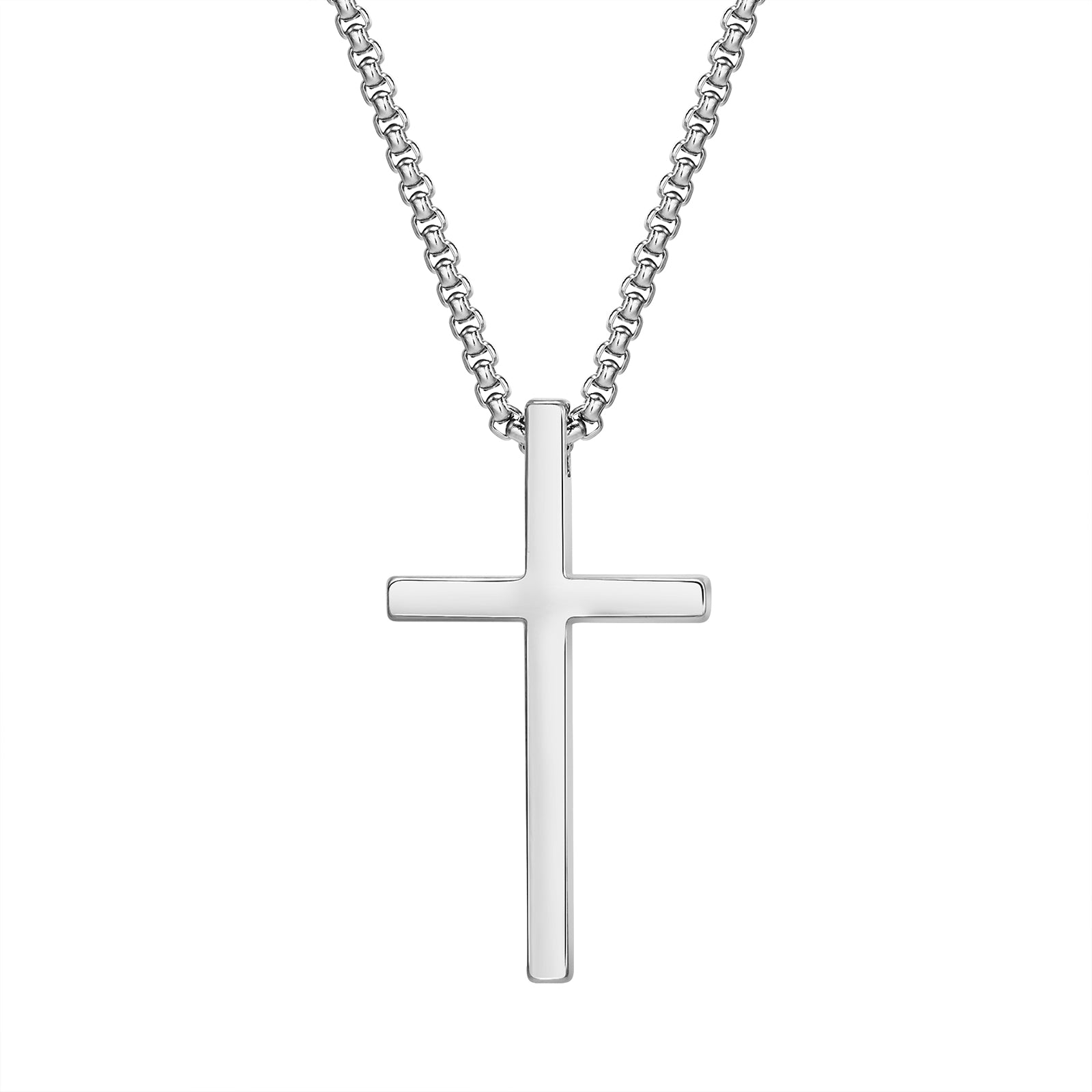 Men's Minimalist Silver Cross Pendant Necklace, 42mm