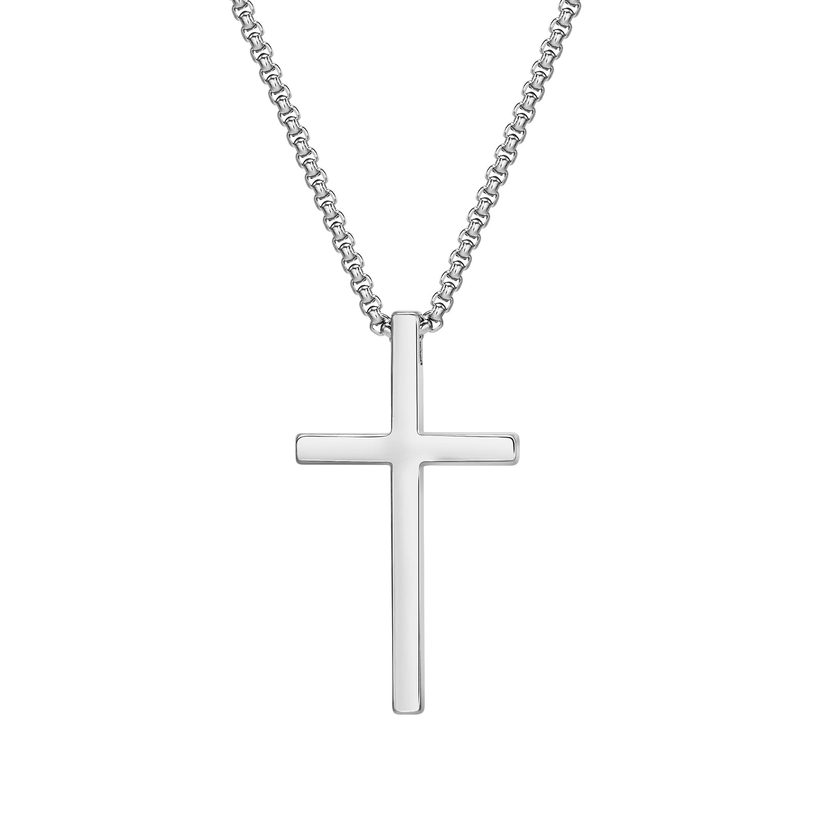 Men's Minimalist Silver Cross Pendant Necklace, 49mm