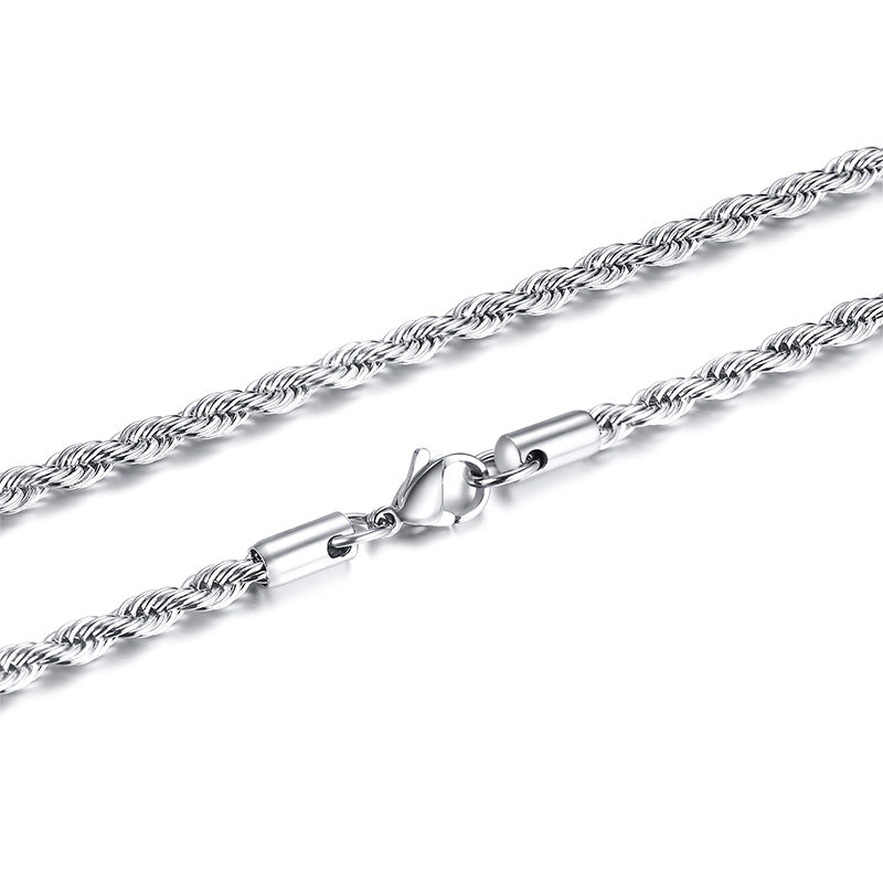 Twisted Rope Chain Necklace, Silver, 4mm