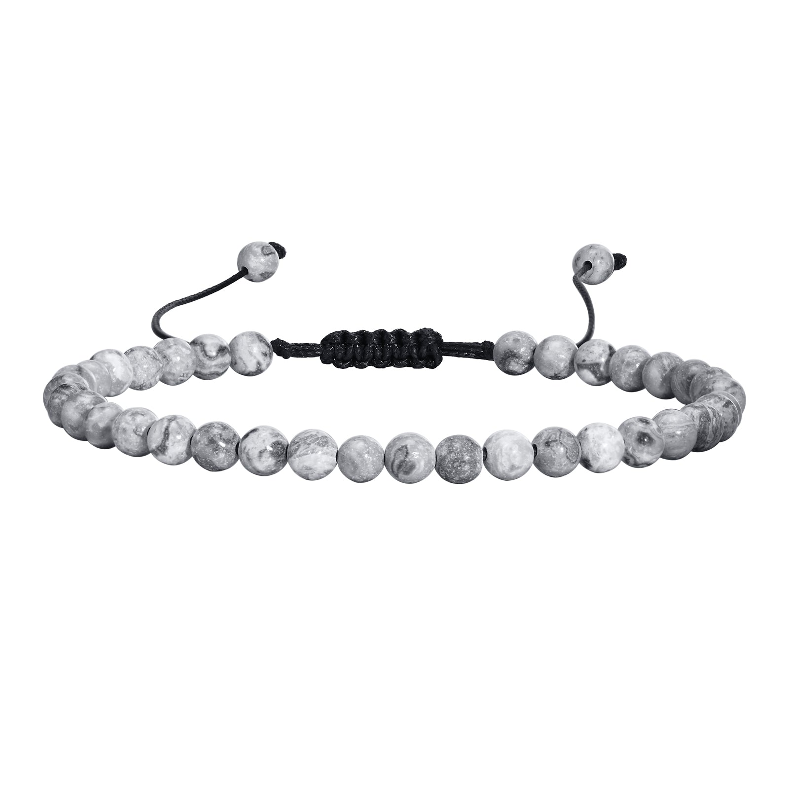 Matte Gray Jasper Beaded Bracelet, 4mm