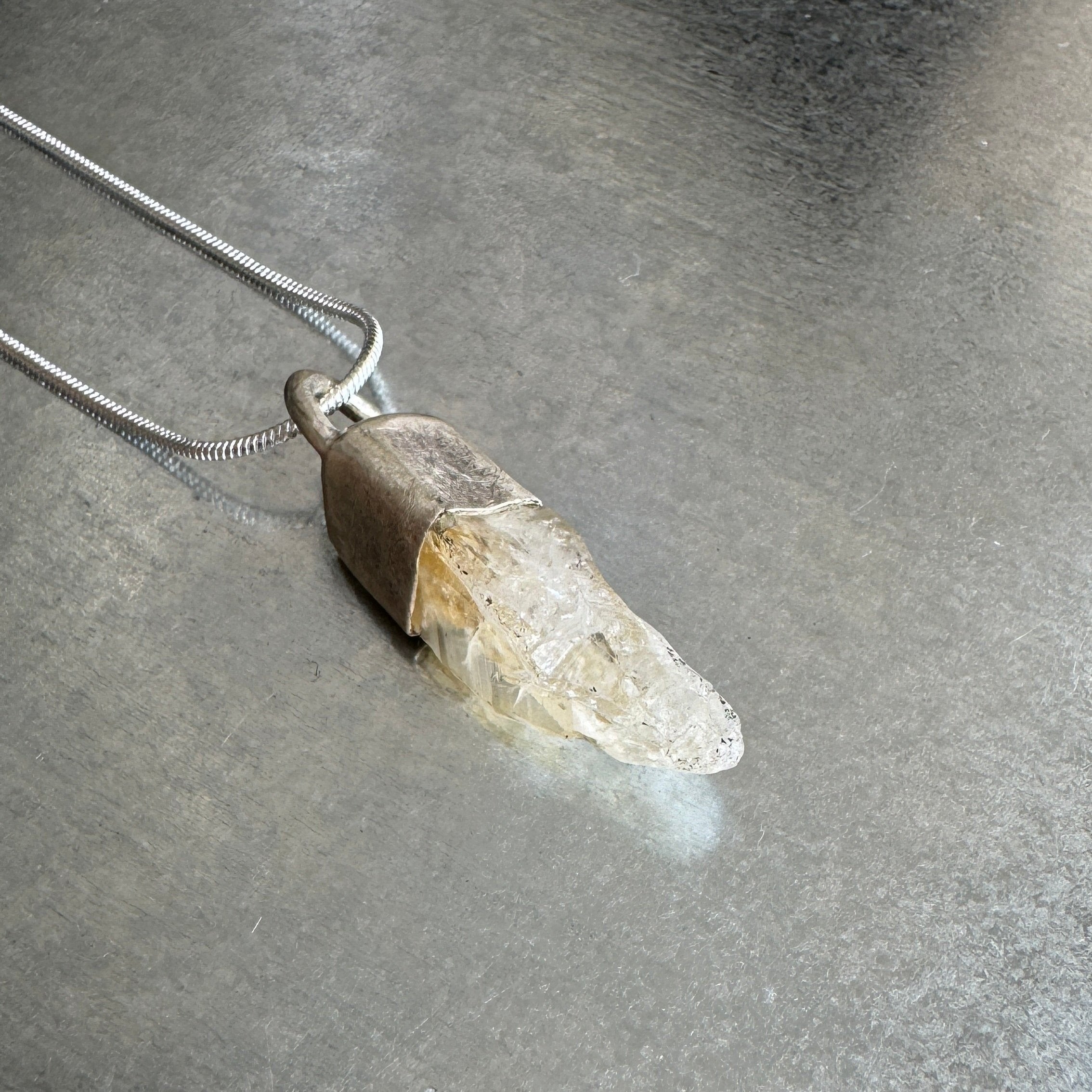 Natural quartz pendant necklace on sterling silver