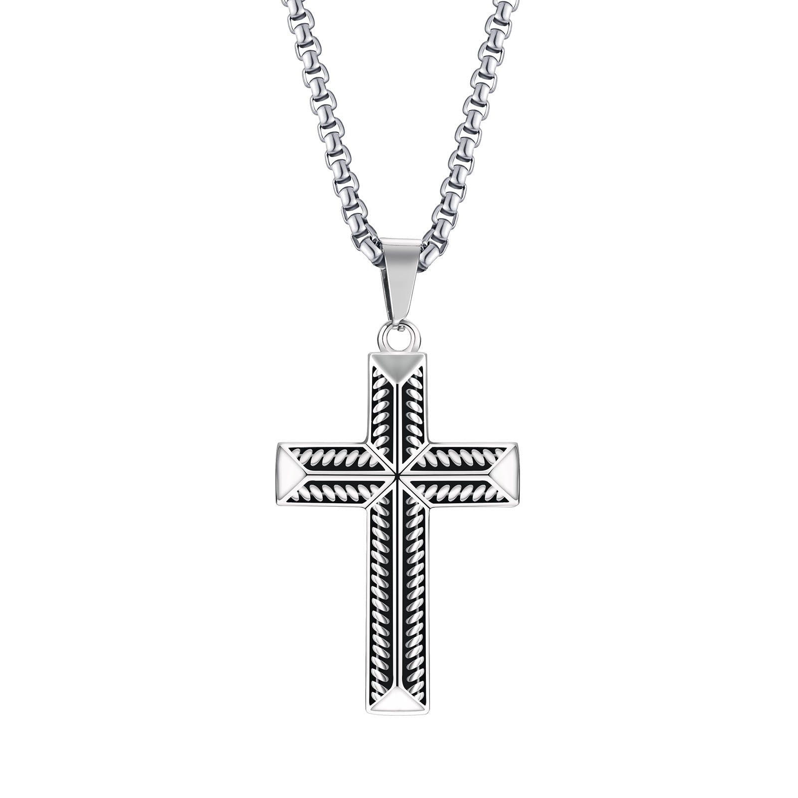 Men's Textured Silver Cross Pendant Necklace, 45mm