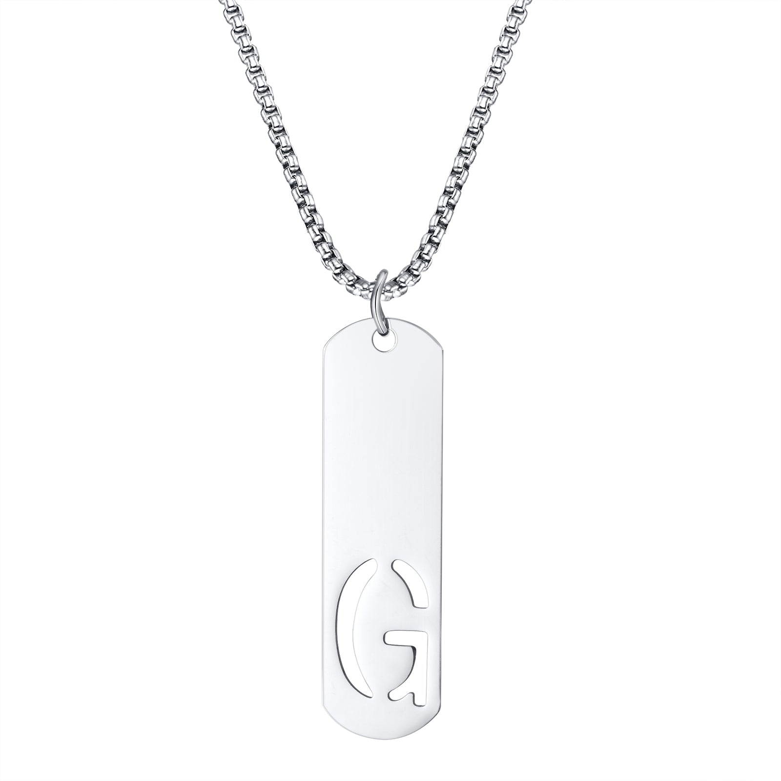 Men's Slim Cutout Initial Letter Pendant Necklace A-Z