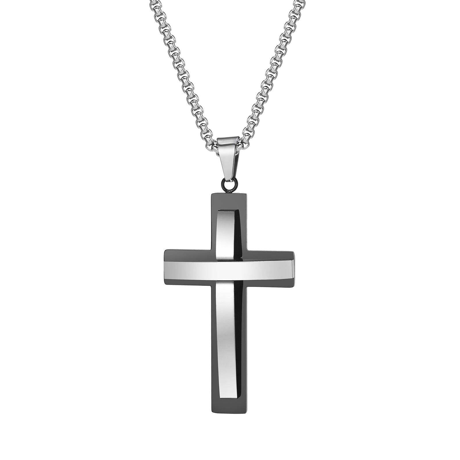 Double Layer Black Silver Cross Pendant, 54mm