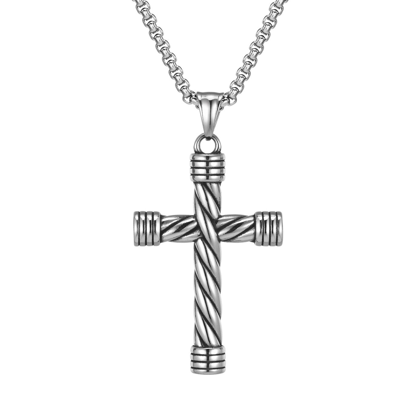 Men's Twisted Silver Cross Pendant Necklace, 53mm