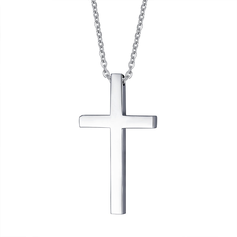 Men's Minimalist Silver Cross Pendant Necklace, 54mm