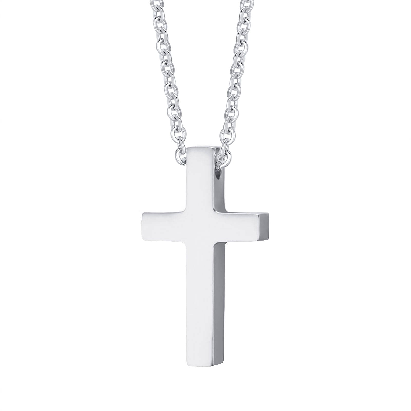 Men's Polished Cross Pendant Necklace with Chain, 30mm