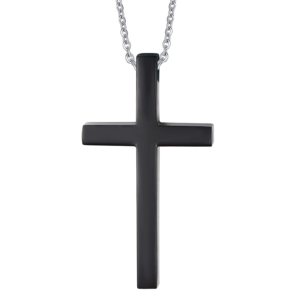 Men's Black Cross Pendant Necklace, 54mm