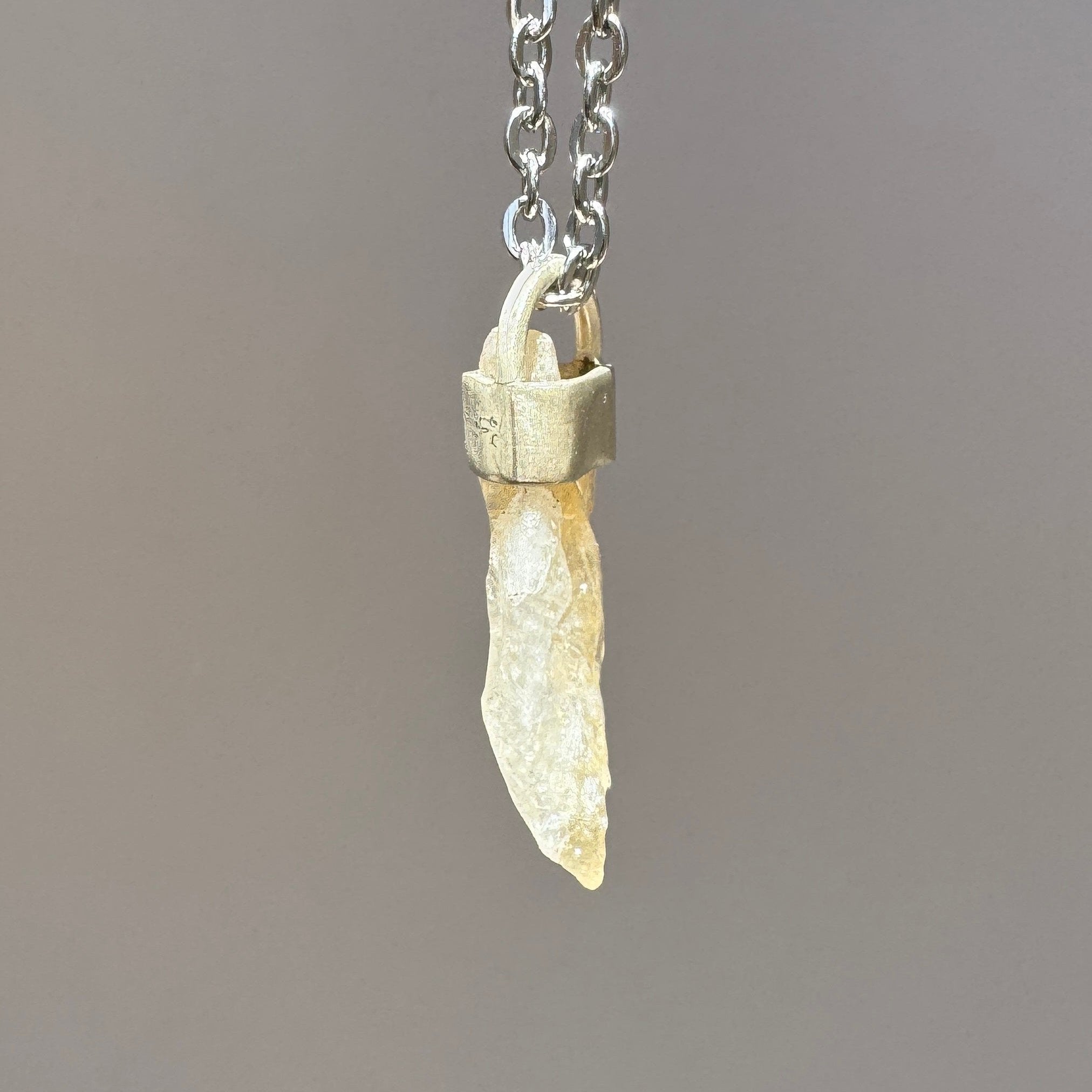 Raw uncut citrine quartz pendant necklace on oxidized sterling silver mount