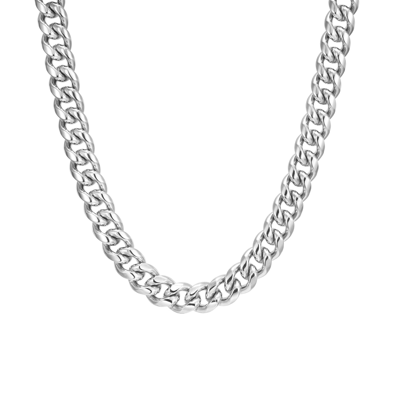 Curb Chain Necklace, Silver, 9mm