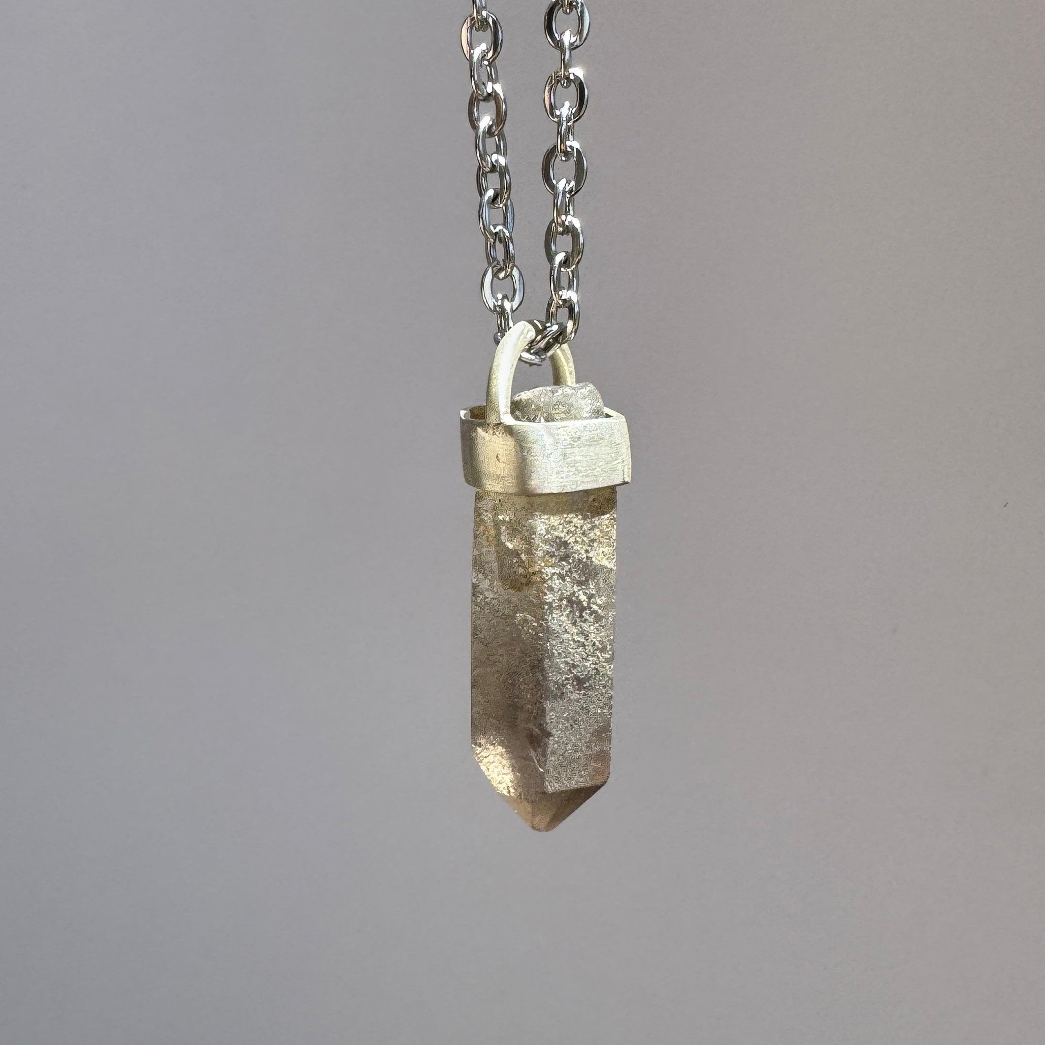 Raw Uncut Smoky Quartz Talisman Pendant necklace on matte sterling silver mount