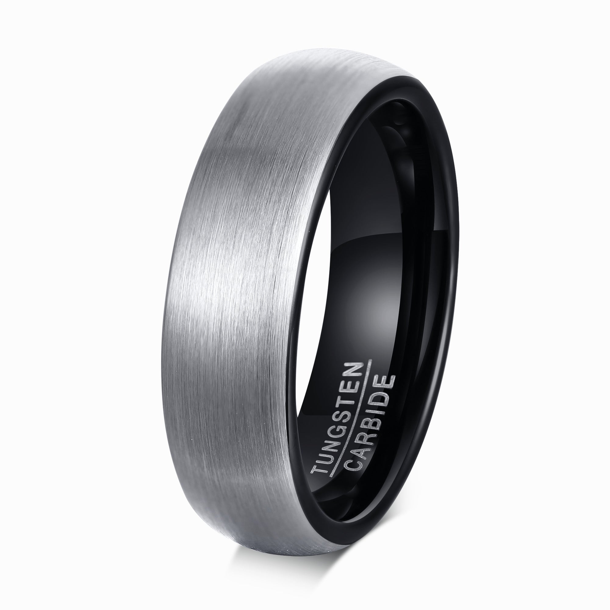 Men's Tungsten Ring - Brushed Silver with Black, 6mm