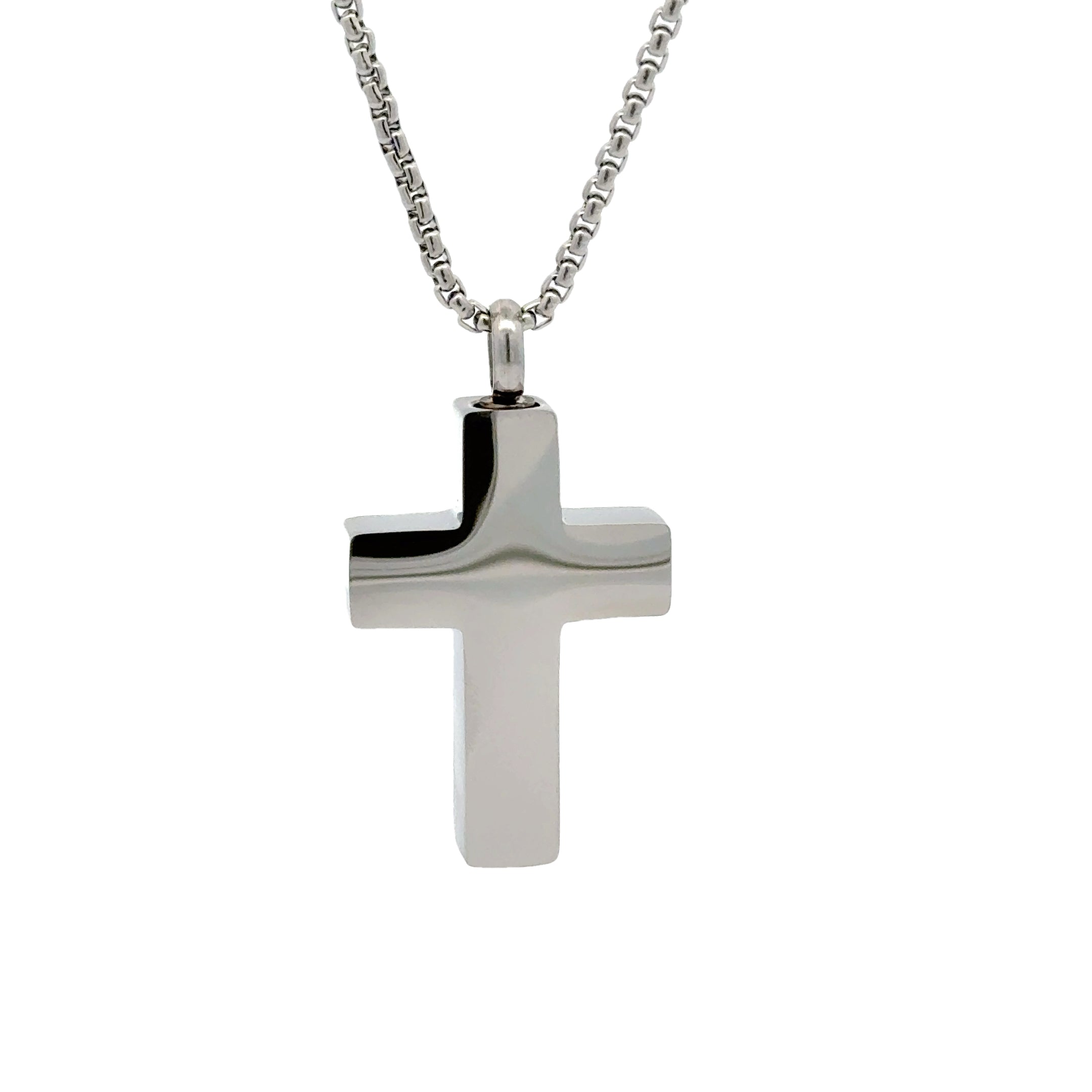 Silver Cross Pendant Necklace with Chain, 32mm